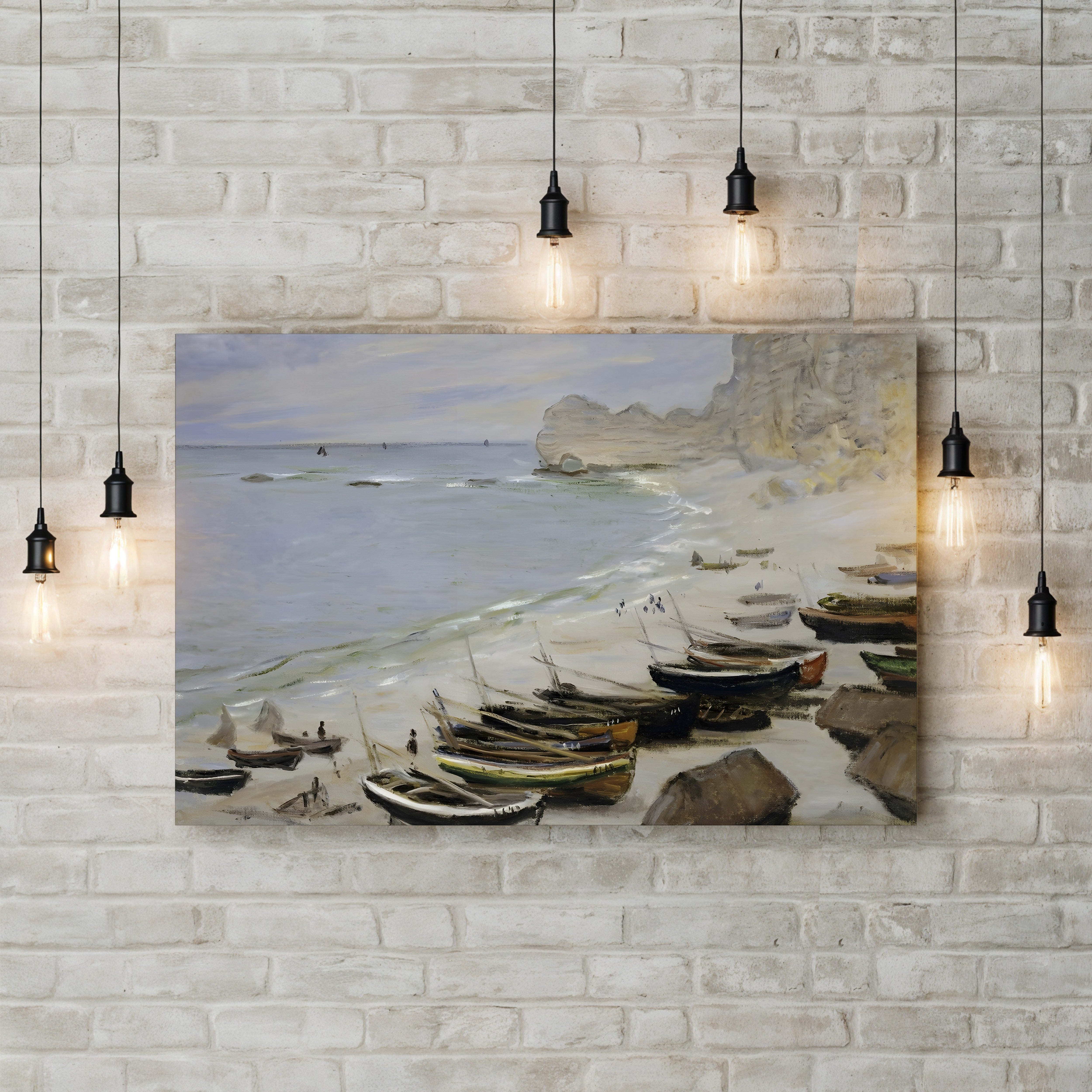 Boats on the Beach at Étretat, 1883 – Claude Monet Wall Art | Impressionist Normandy Coastal Canvas Print