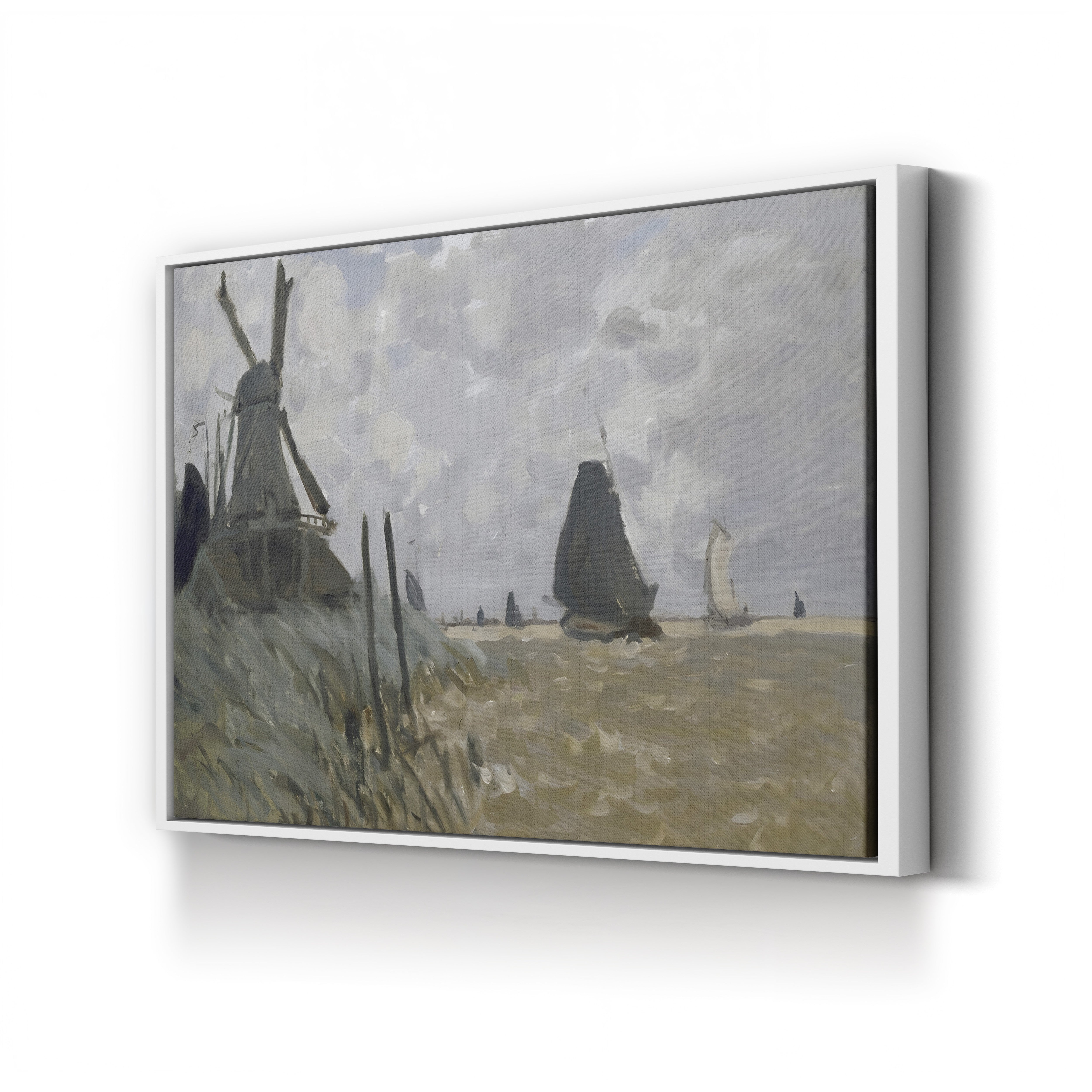 A Windmill near Zaandam – Claude Monet Wall Art | Early Impressionist Dutch Landscape Canvas Print