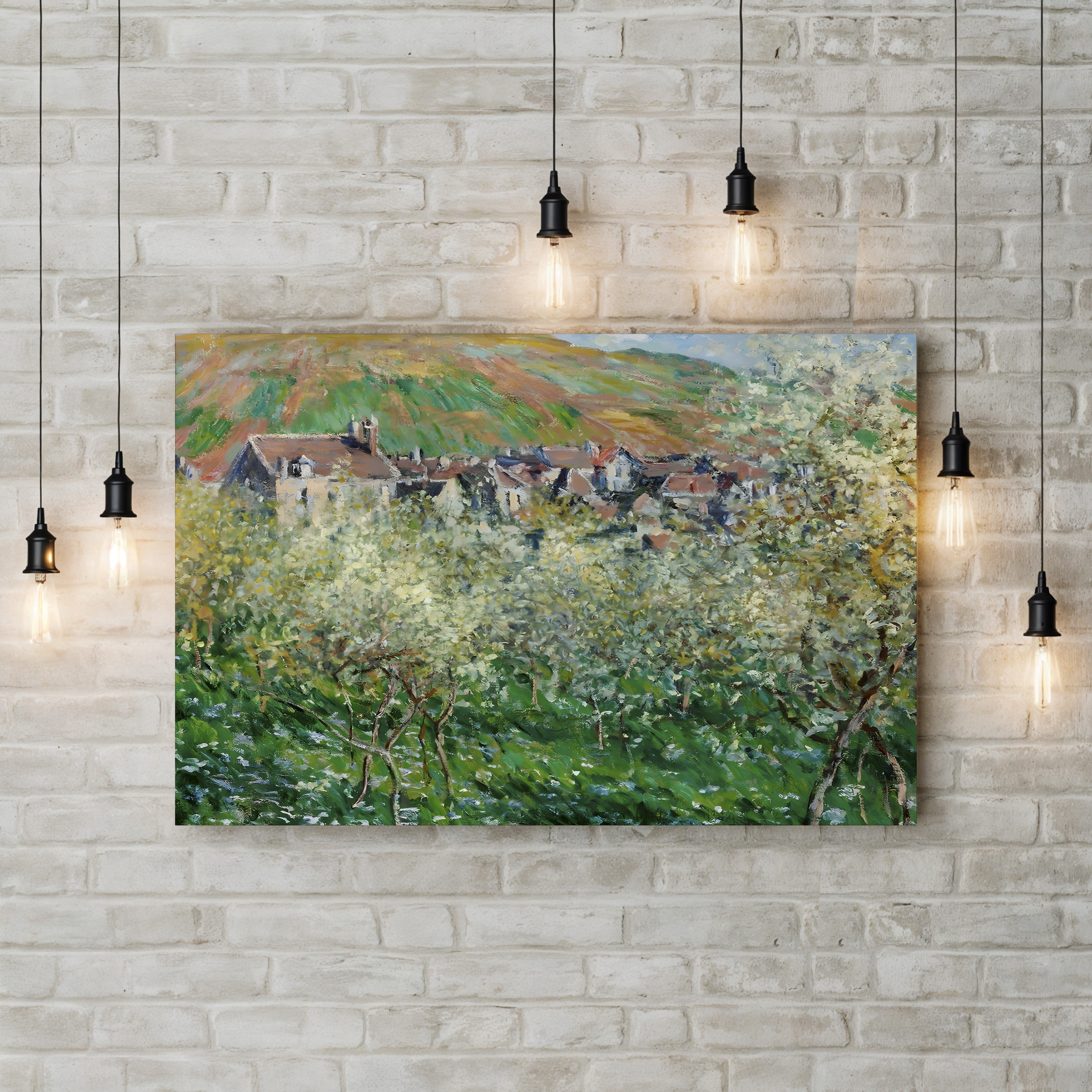 Flowering Plum Trees, 1879 – Claude Monet Wall Art | Impressionist Spring Blossom Canvas Print