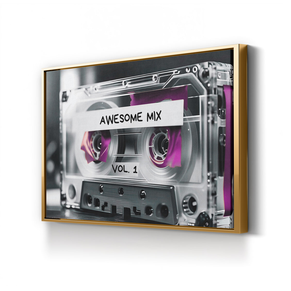 Vintage Mixtape Cassette Illustration canvas print in Gold Framed Canvas