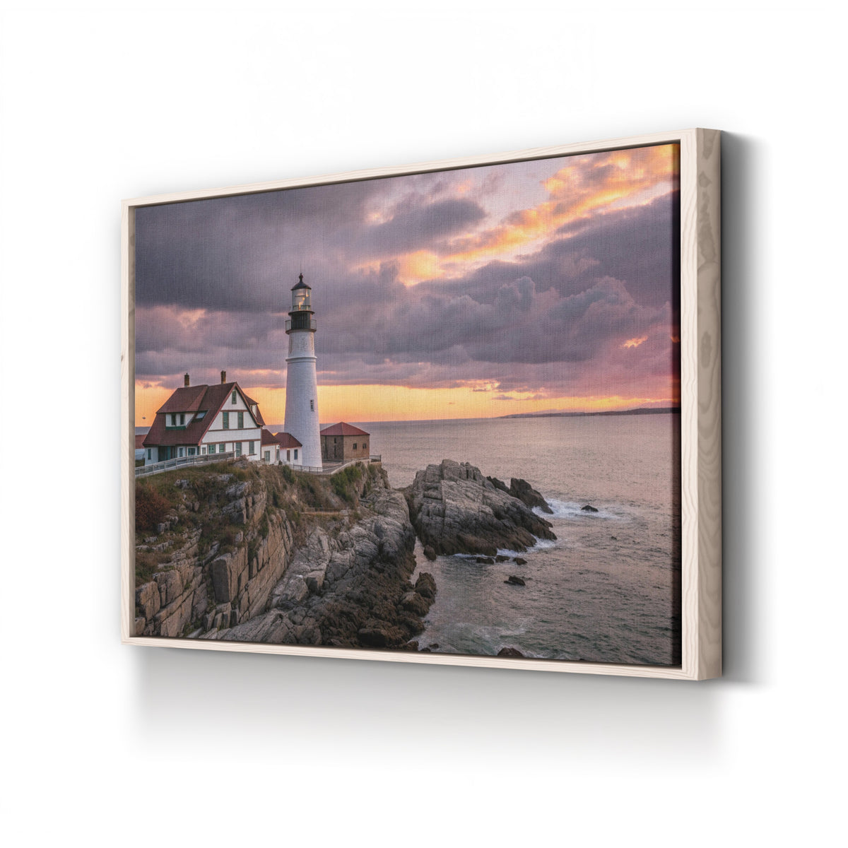 Portland Head Lighthouse, Cape Elizabeth, Maine canvas print in a natural frame