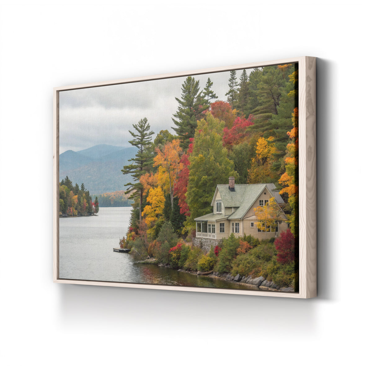 Adirondack Cottage, Adirondack Mountains, New York canvas print in natural wood frame