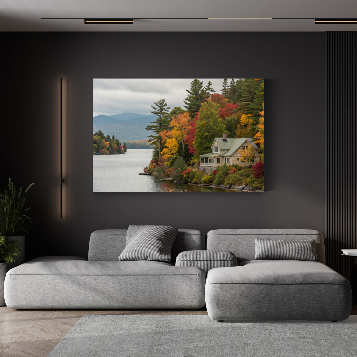 Adirondack Cottage, Adirondack Mountains, New York canvas print displayed in a living room