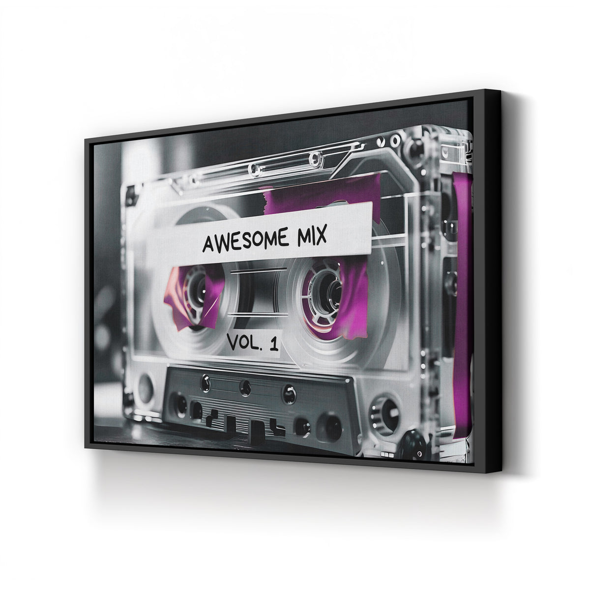 Vintage Mixtape Cassette Illustration canvas print in Black Framed Canvas