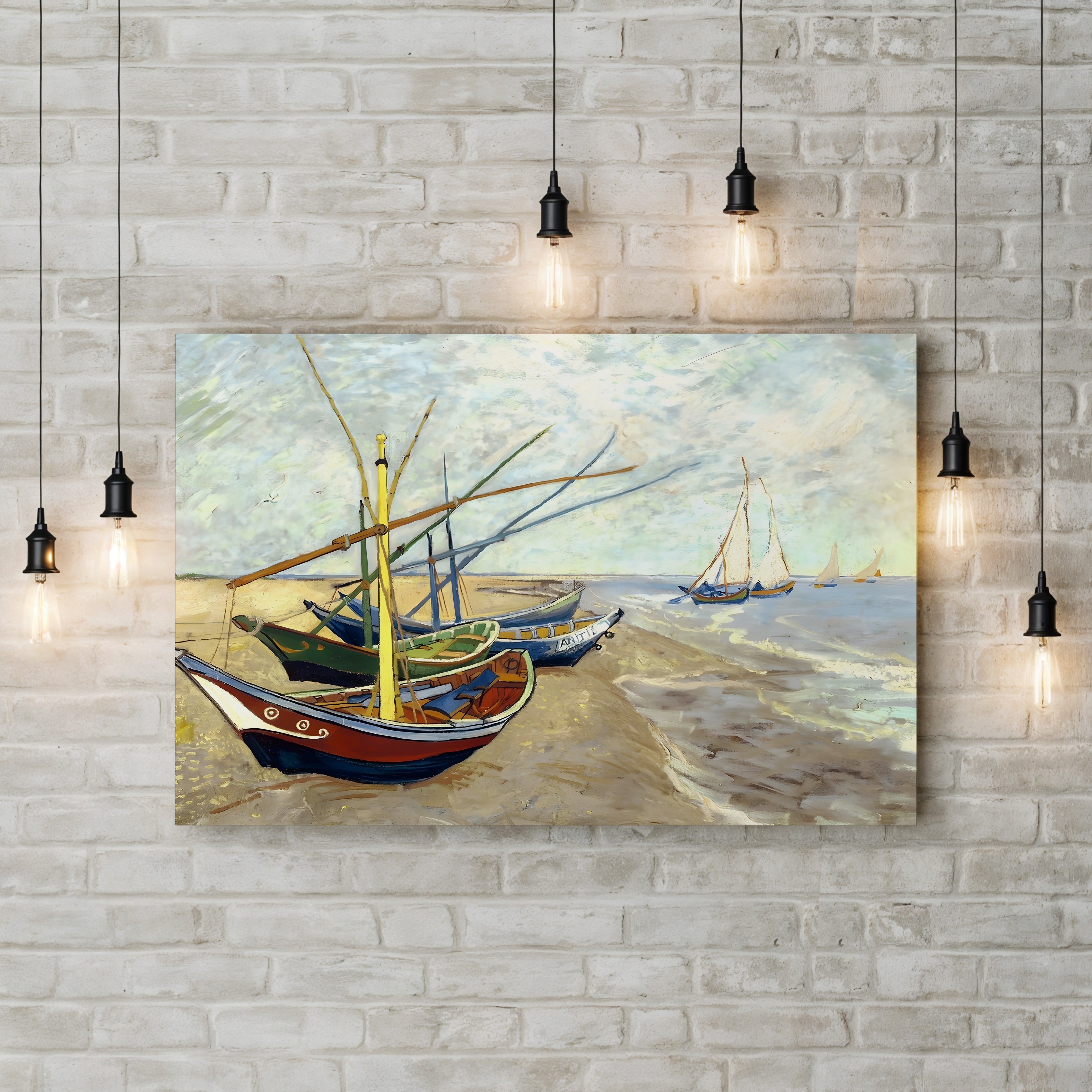 Fishing Boats on the Beach at Saintes-Maries-de-la-Mer, 1888 – Vincent van Gogh Wall Art | Post-Impressionist Coastal Canvas Print