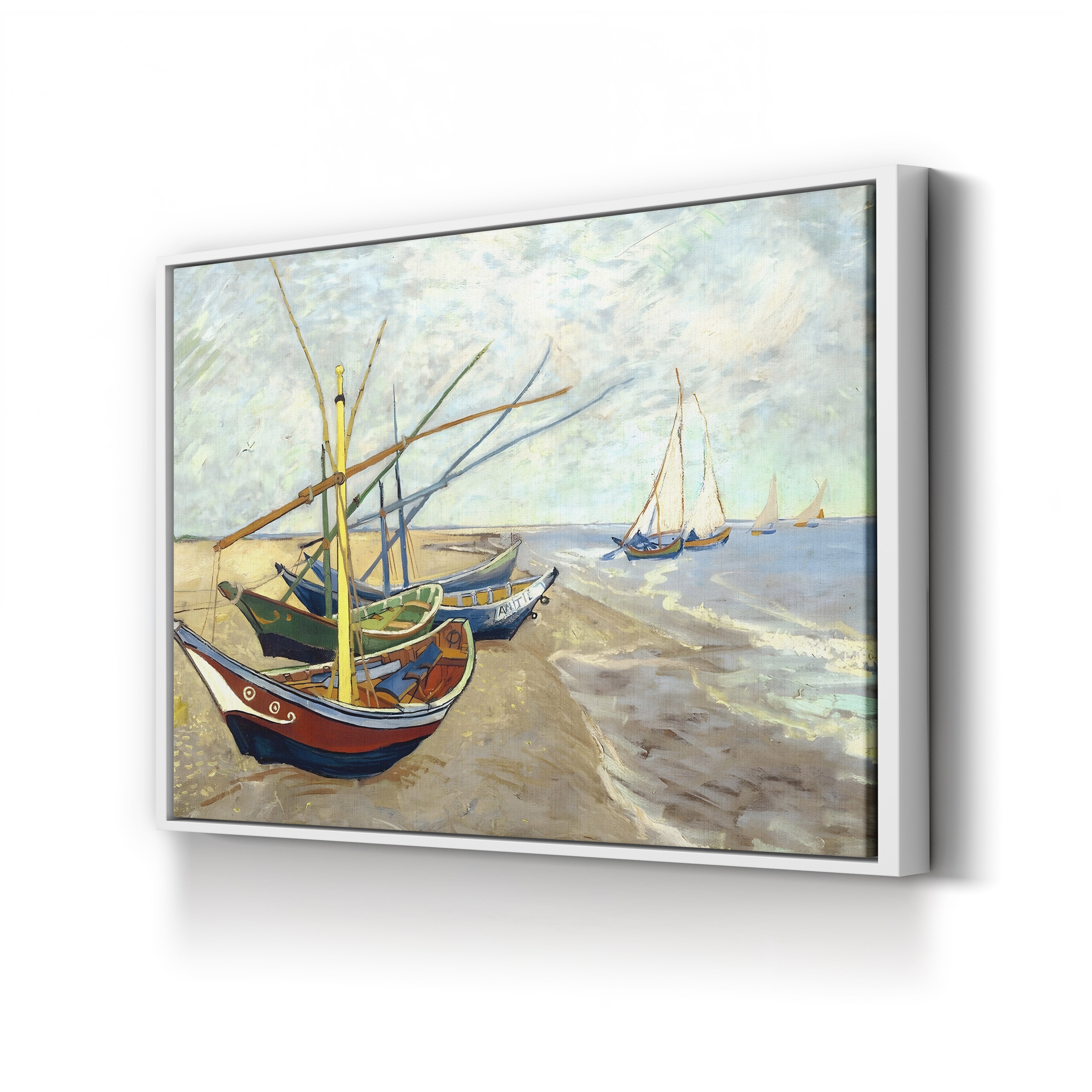 Fishing Boats on the Beach at Saintes-Maries-de-la-Mer, 1888 – Vincent van Gogh Wall Art | Post-Impressionist Coastal Canvas Print