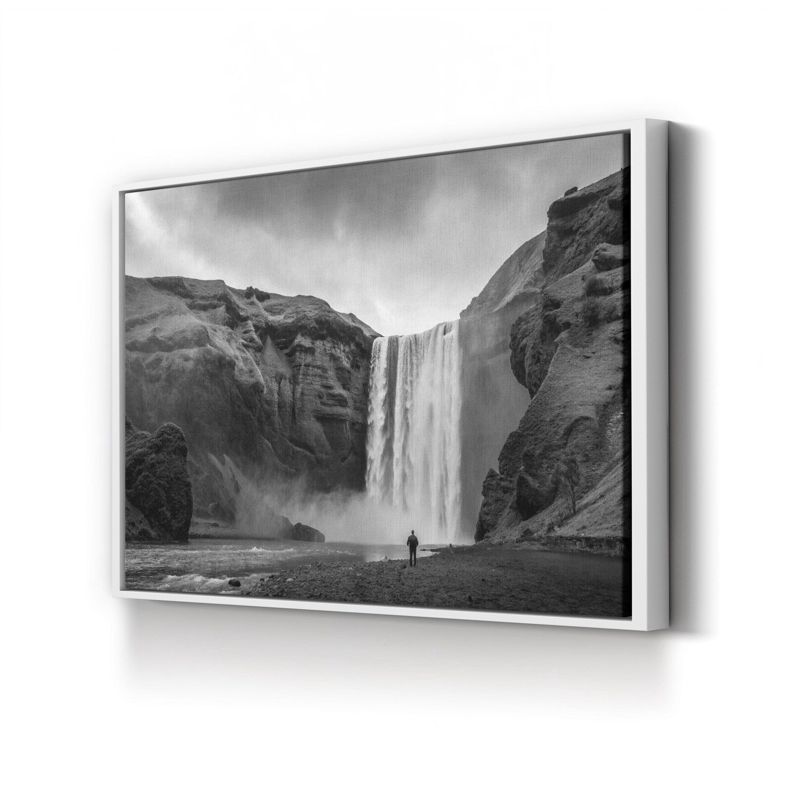 Black & White Waterfall Cliffs – Vintage Photography Wall Art | Framed Landscape Canvas Print