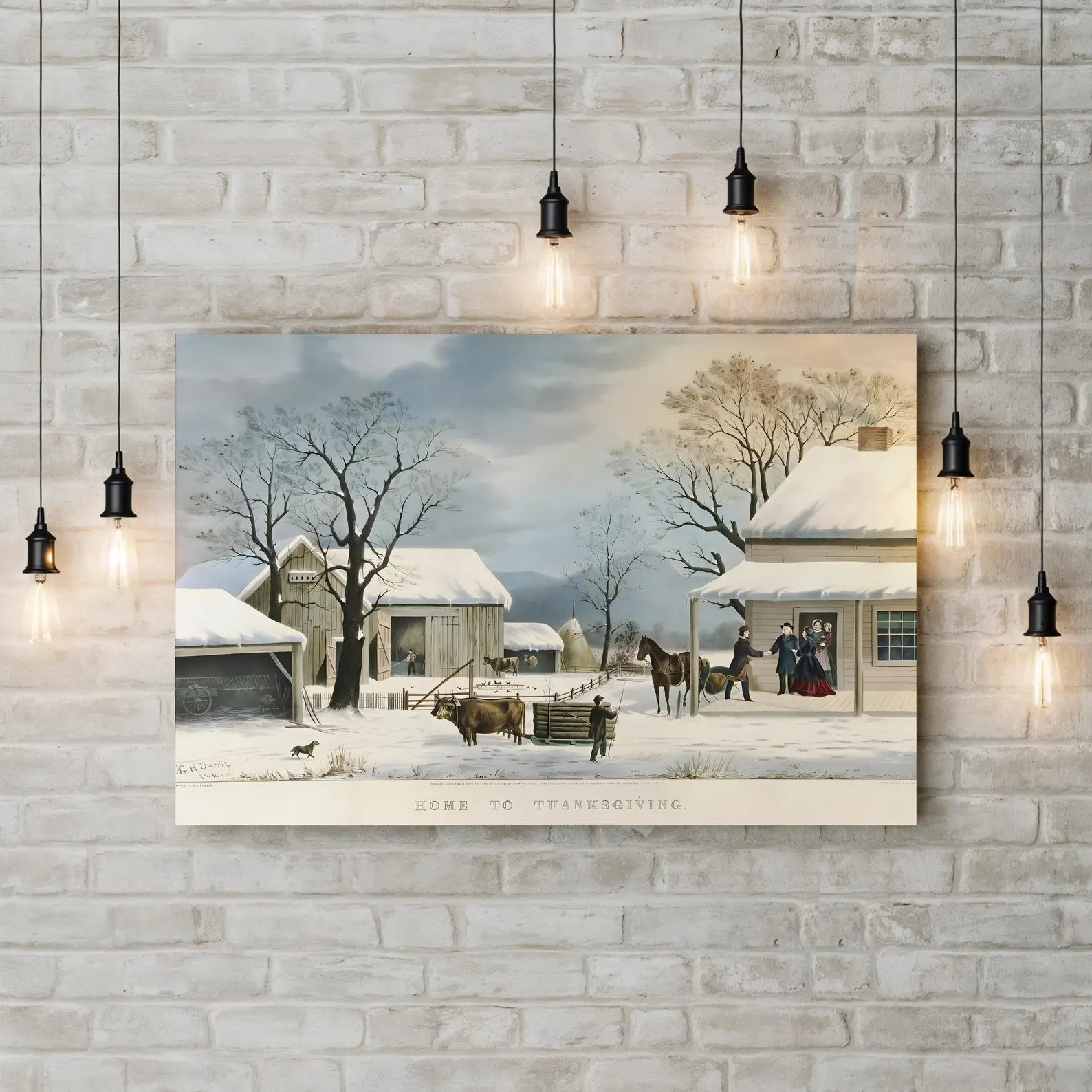 Home to Thanksgiving – Currier & Ives Wall Art | Winter Farmhouse Canvas Print