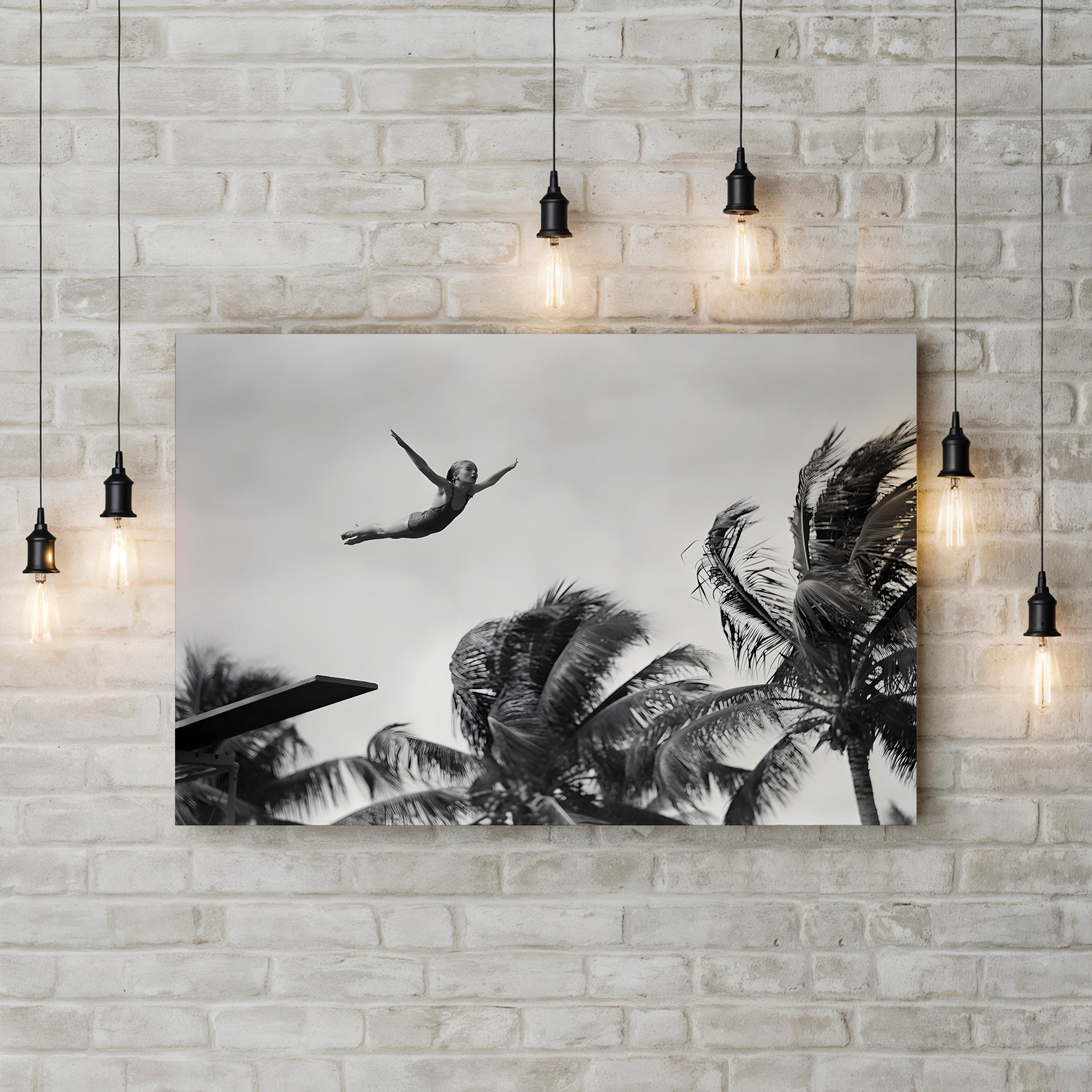 Diving Girl Poolside, 1930s – Vintage Photography Wall Art | Black & White Sports Canvas Print