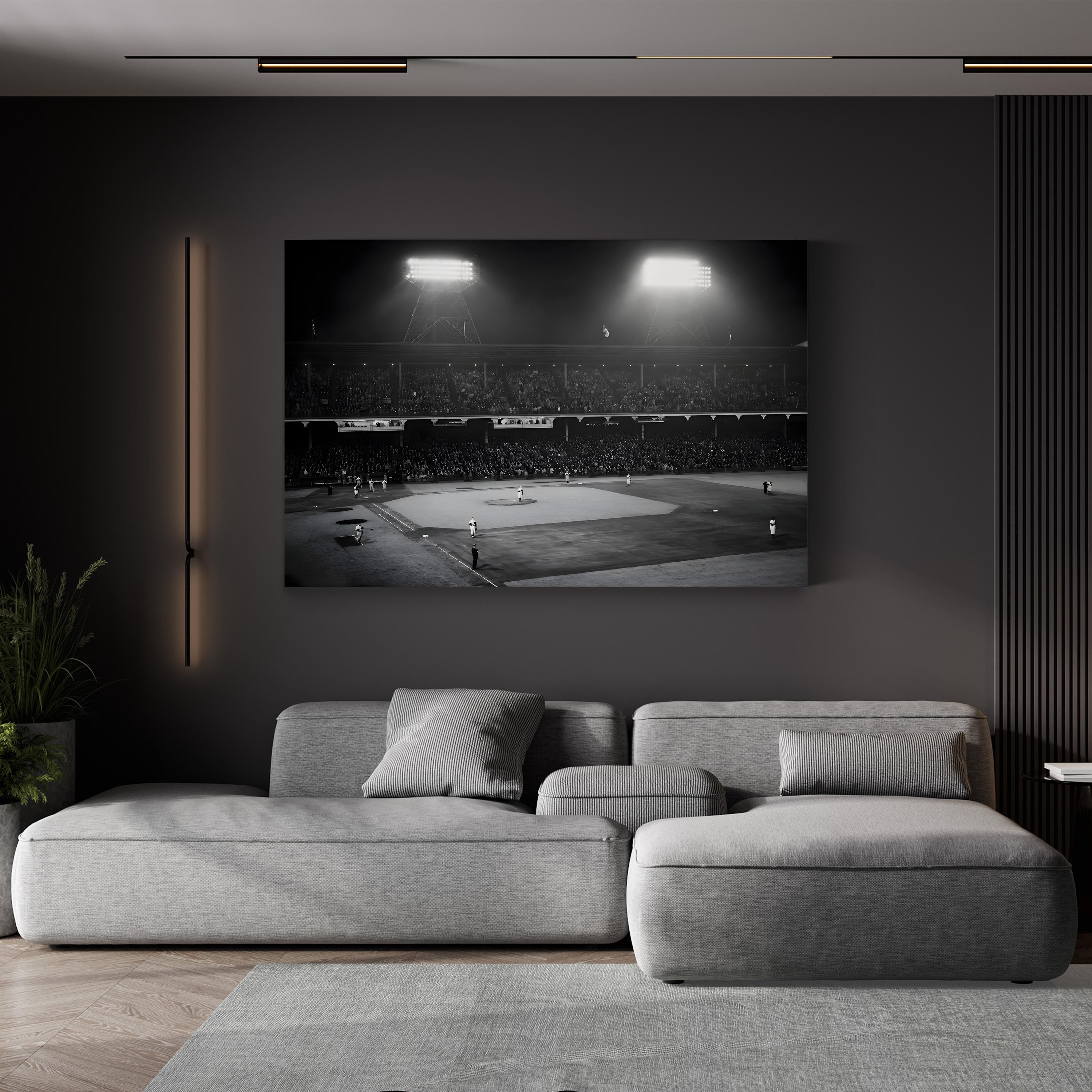 Ebbets Field 1947 Night Game Wall Art – Vintage Brooklyn Baseball Under the Lights Canvas Print