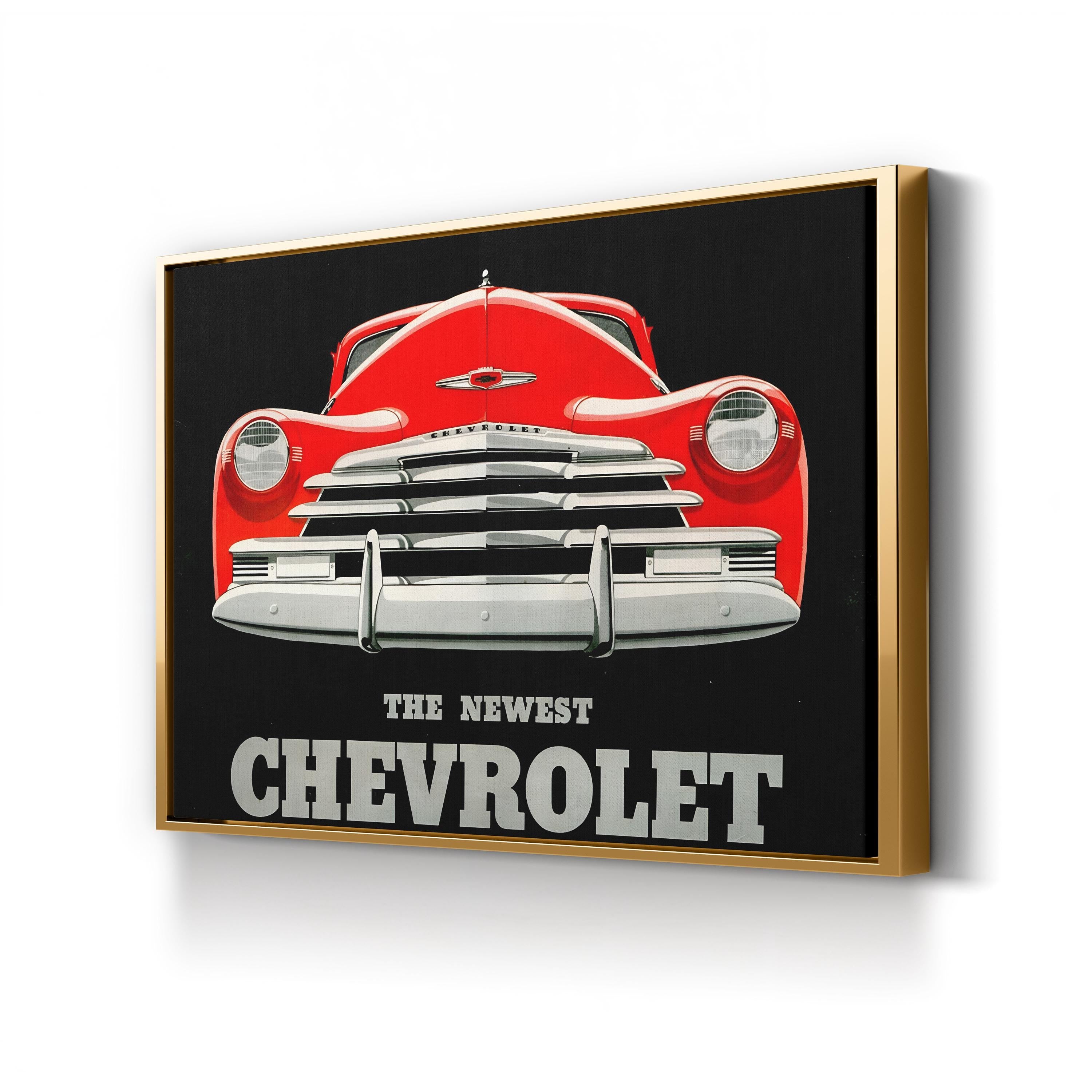 1940s Chevrolet Red Coupe – Period Advertisement Wall Art | Classic Automotive Canvas Print