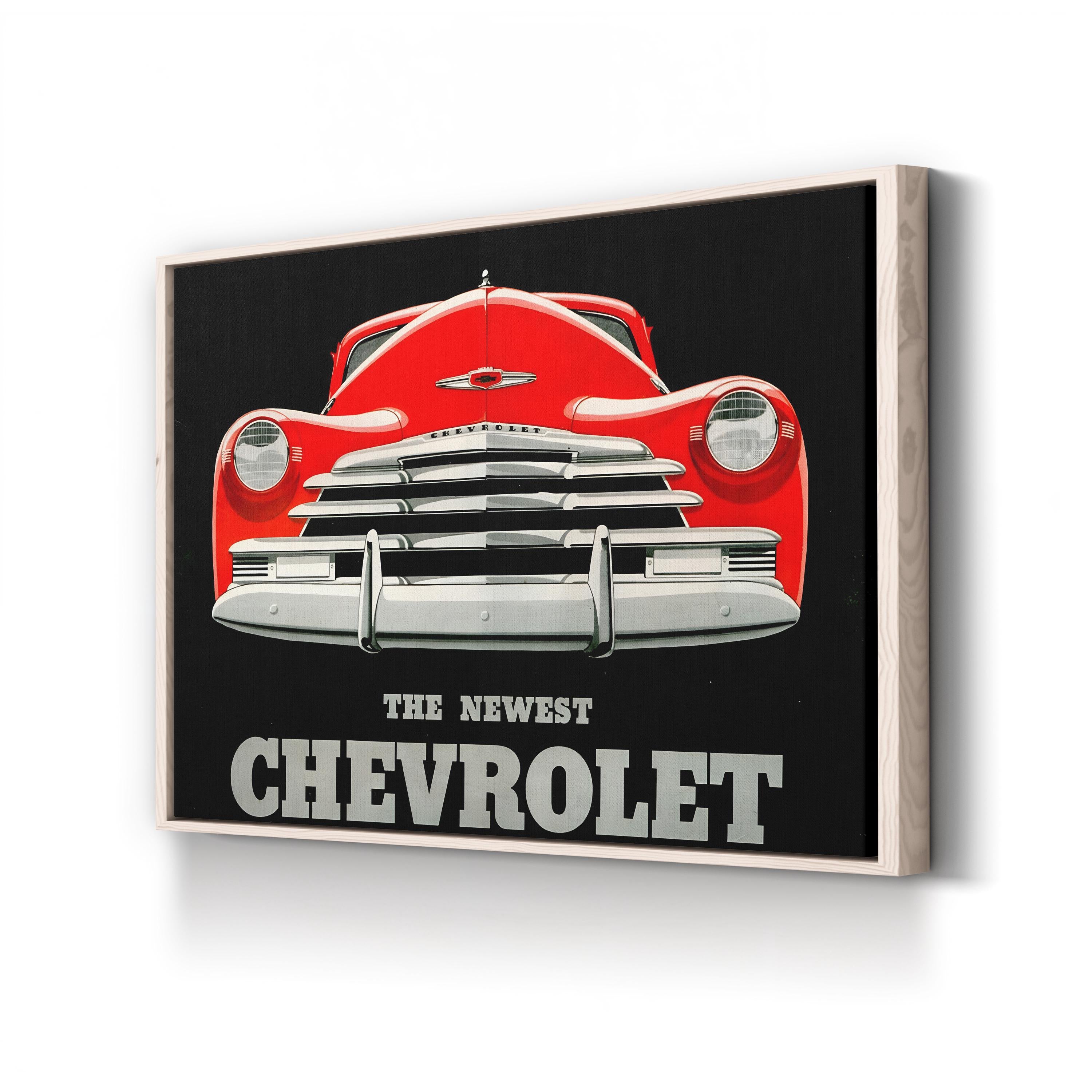 1940s Chevrolet Red Coupe – Period Advertisement Wall Art | Classic Automotive Canvas Print