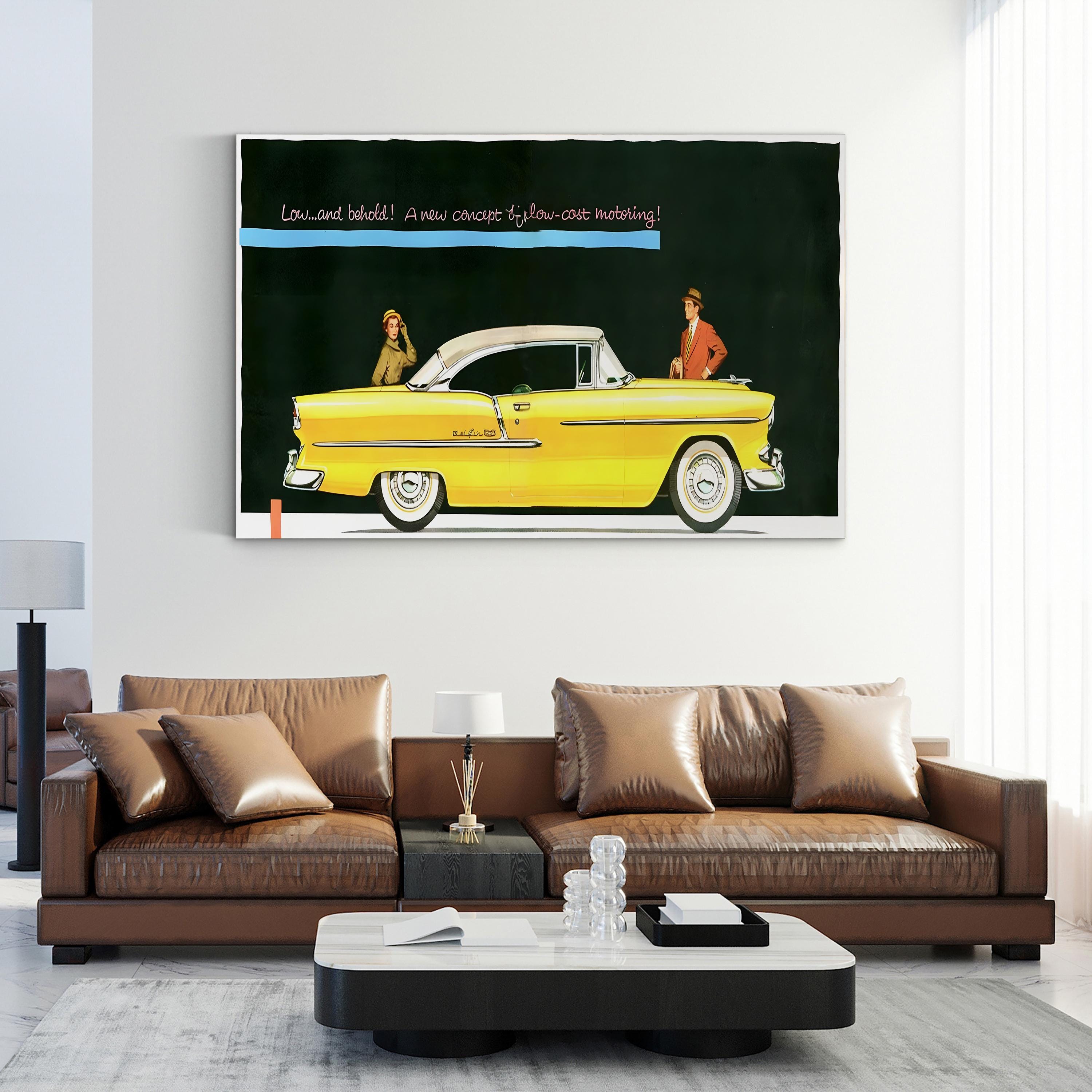 1950s Chevrolet Yellow Car Ad – Period Advertisement Wall Art | Retro Automotive Canvas Print