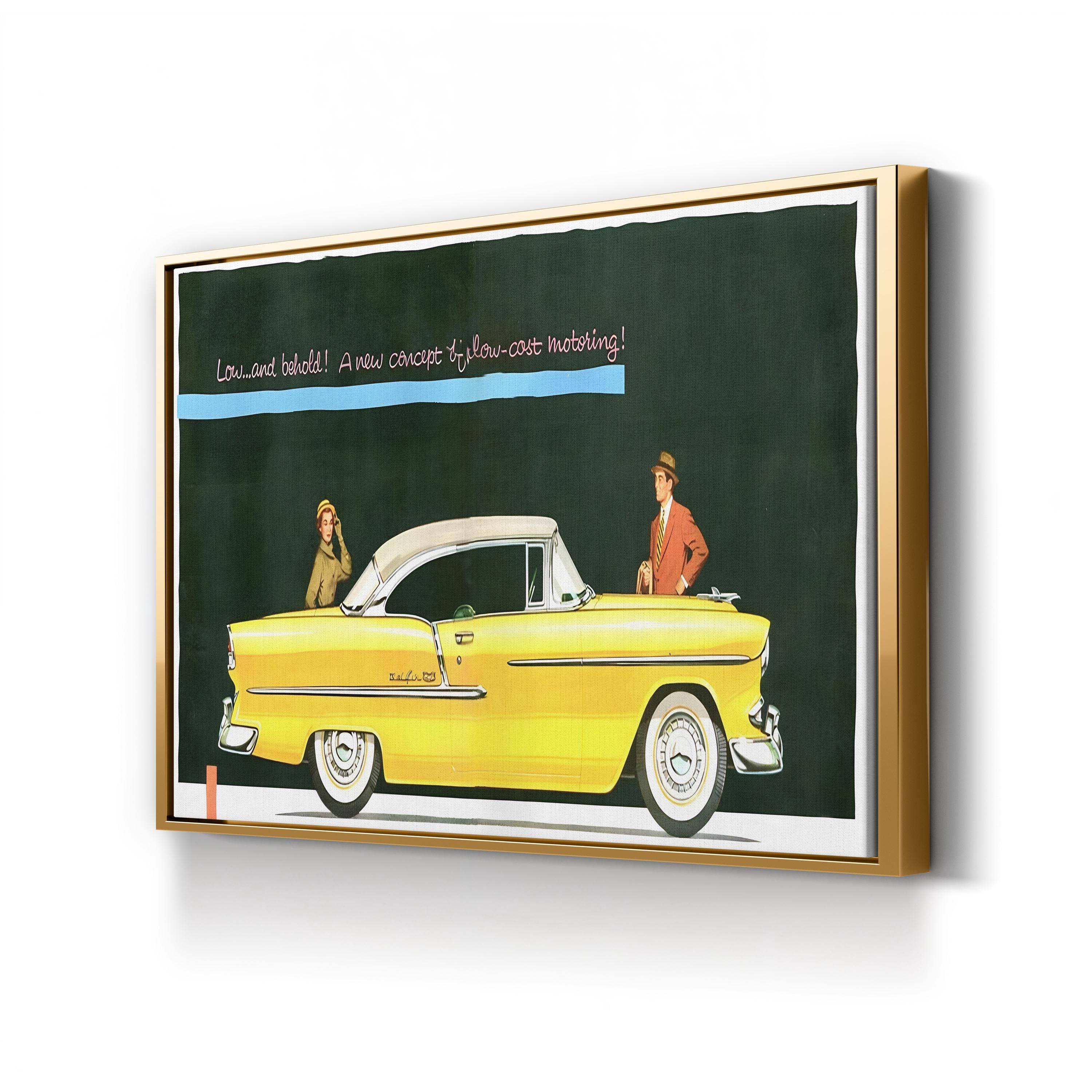 1950s Chevrolet Yellow Car Ad – Period Advertisement Wall Art | Retro Automotive Canvas Print