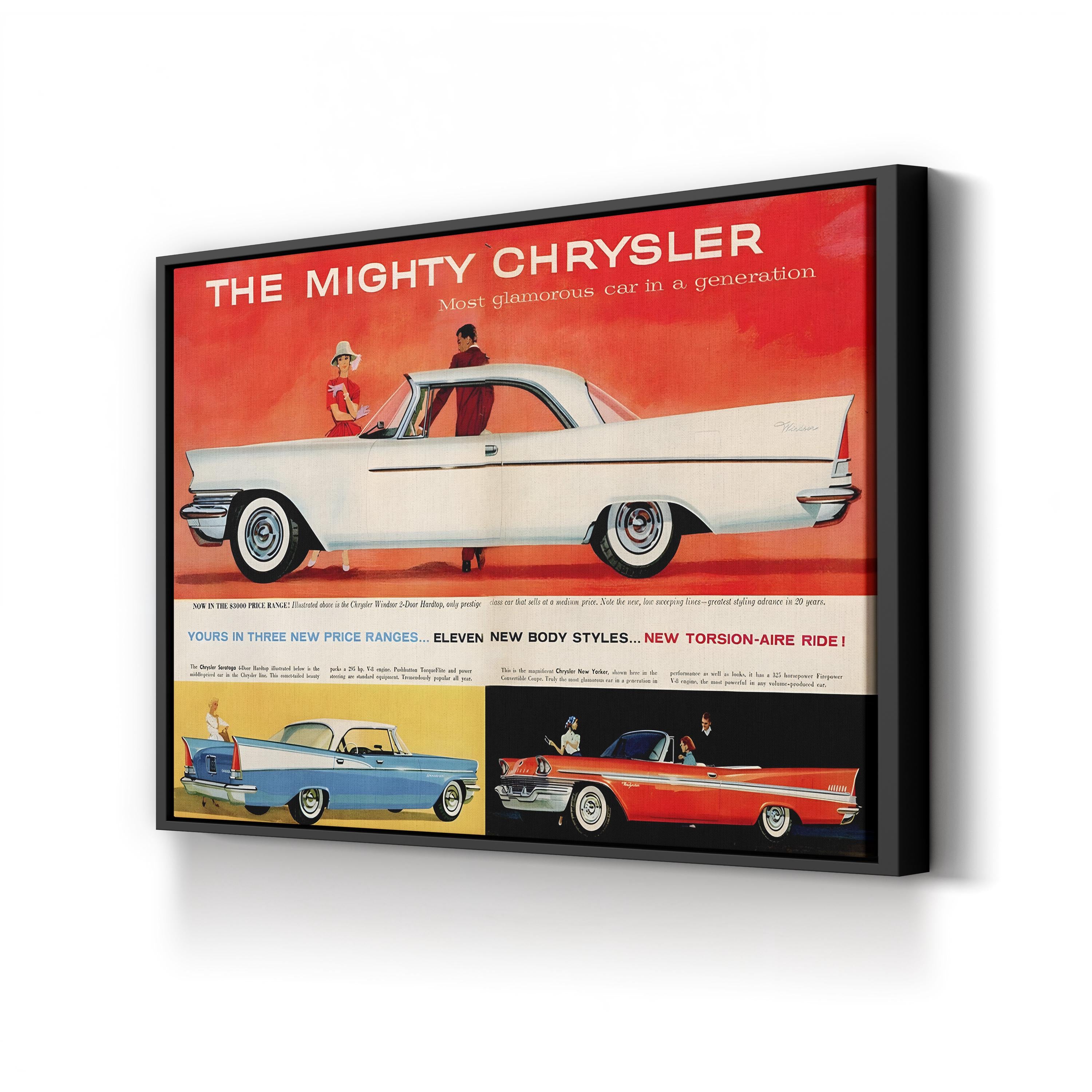 1950s Chrysler Red & White Auto Ad – Period Advertisement Wall Art | Retro Automotive Canvas Print