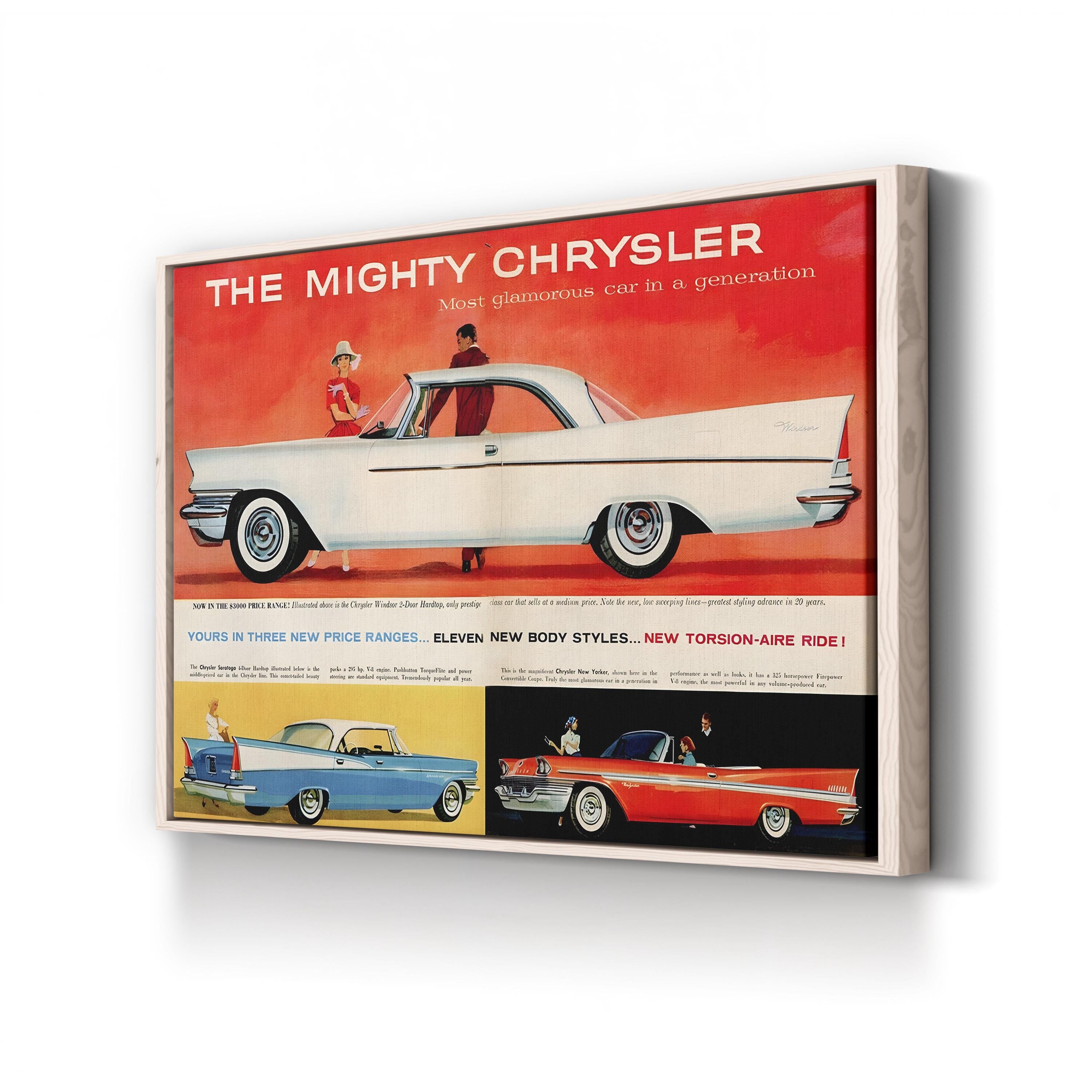1950s Chrysler Red & White Auto Ad – Period Advertisement Wall Art | Retro Automotive Canvas Print