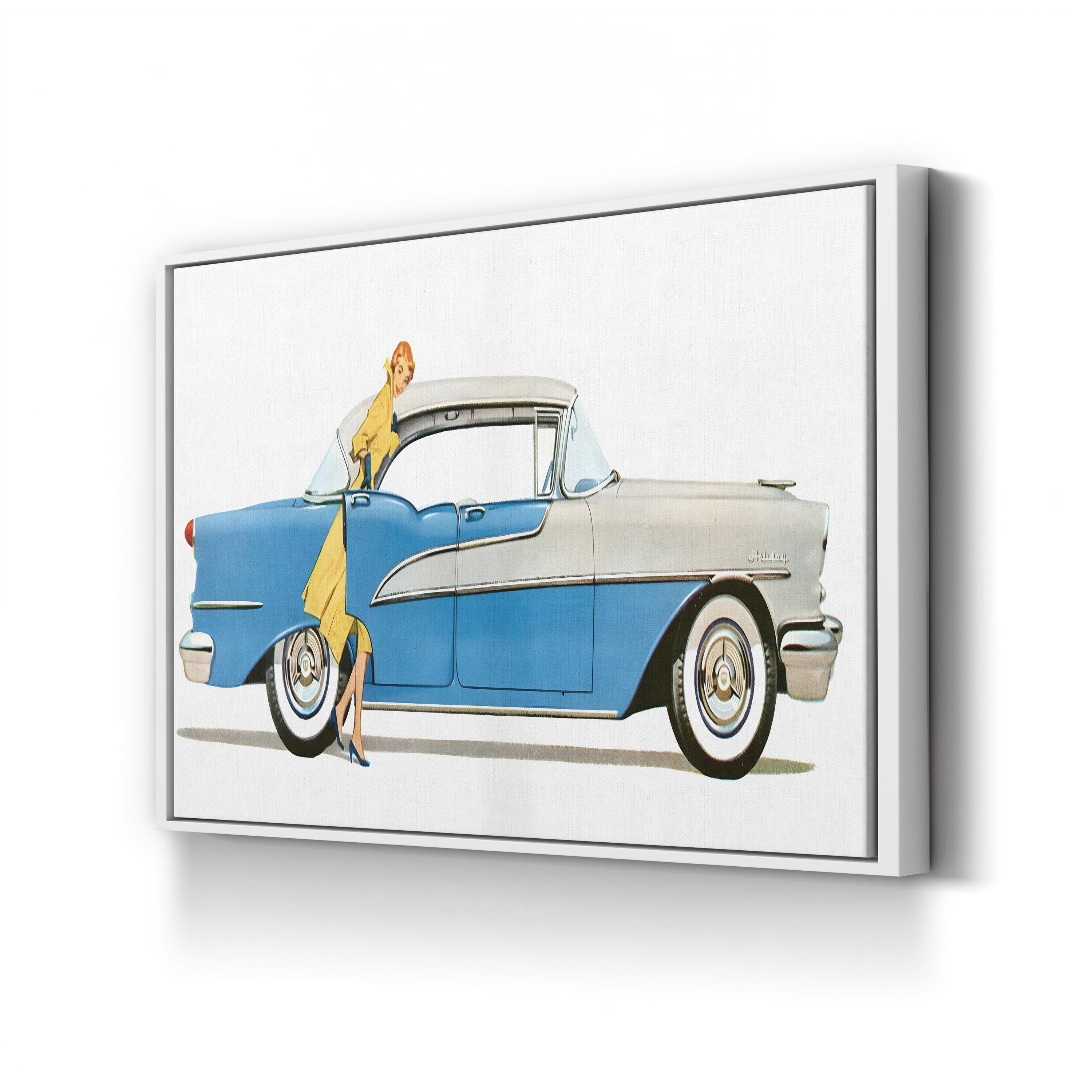1950s Oldsmobile Sky-Blue Convertible – Period Advertisement Wall Art | Mid-Century Automotive Canvas Print