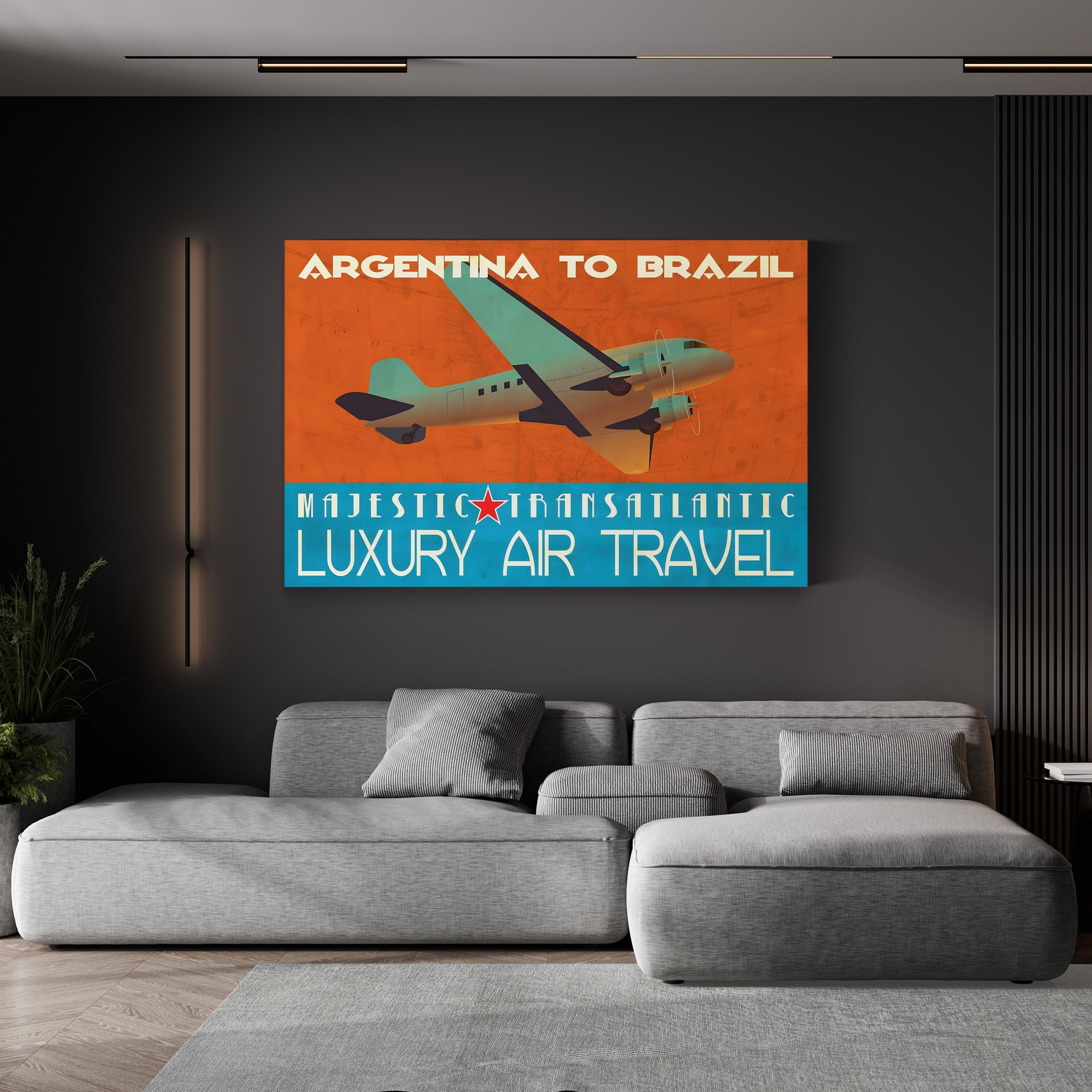 Vintage 1940s Air Travel Poster Canvas Print: Transatlantic & South American Aviation Art