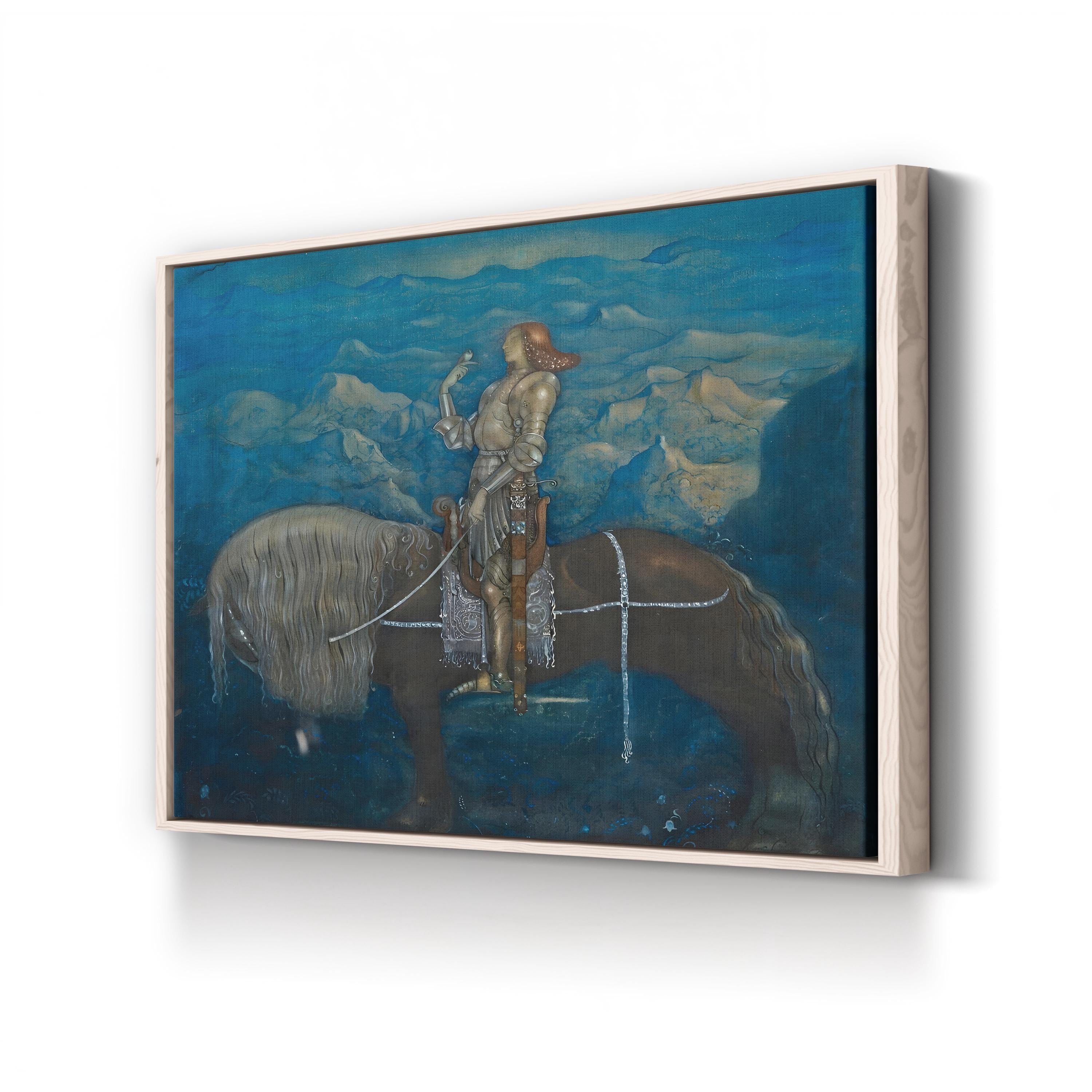 Knight with a Falcon on Horseback canvas print in Natural framed canvas