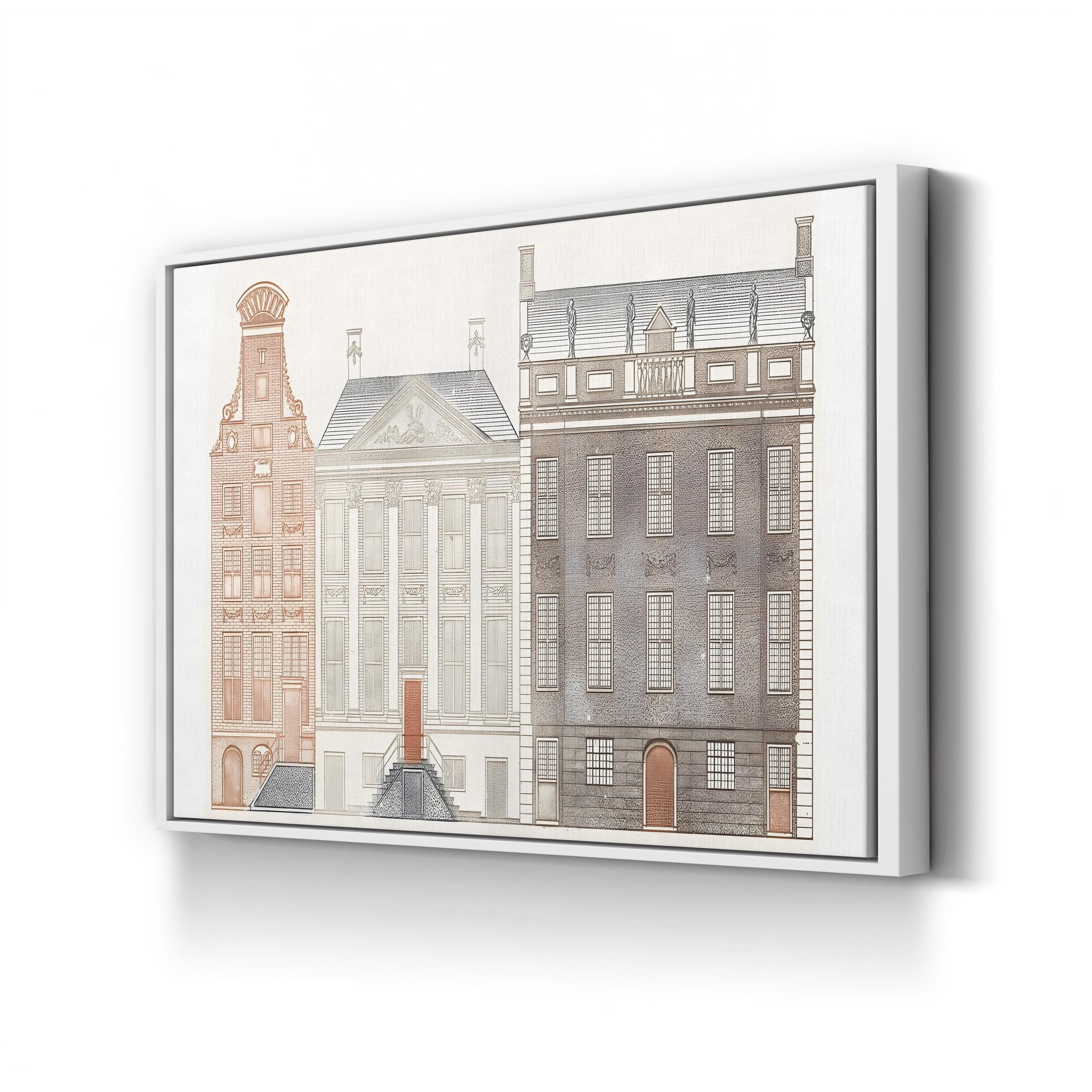 Amsterdam Canal Houses IV Wall Art by Johan Teyler – Vintage European Architectural Illustration