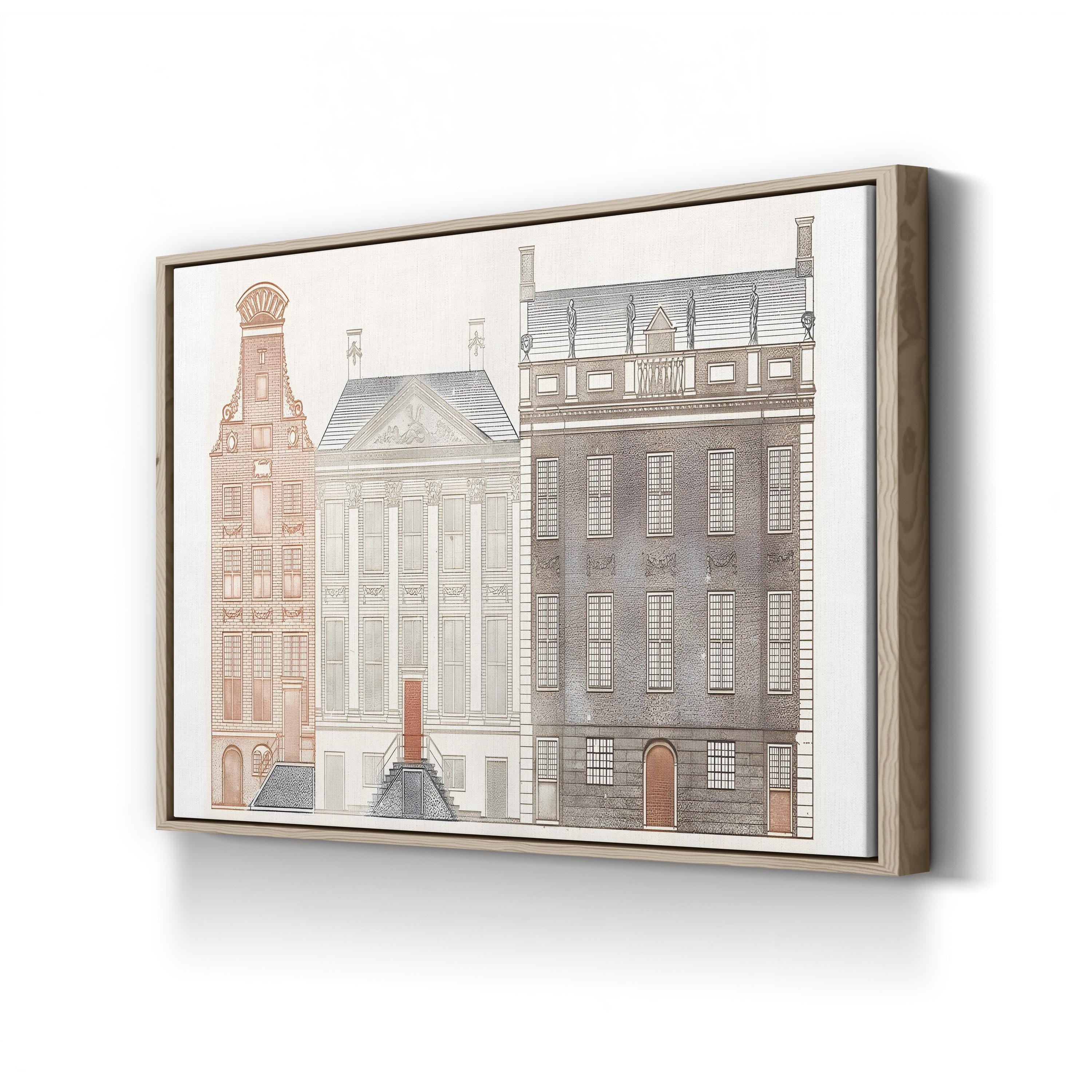 Amsterdam Canal Houses IV Wall Art by Johan Teyler – Vintage European Architectural Illustration