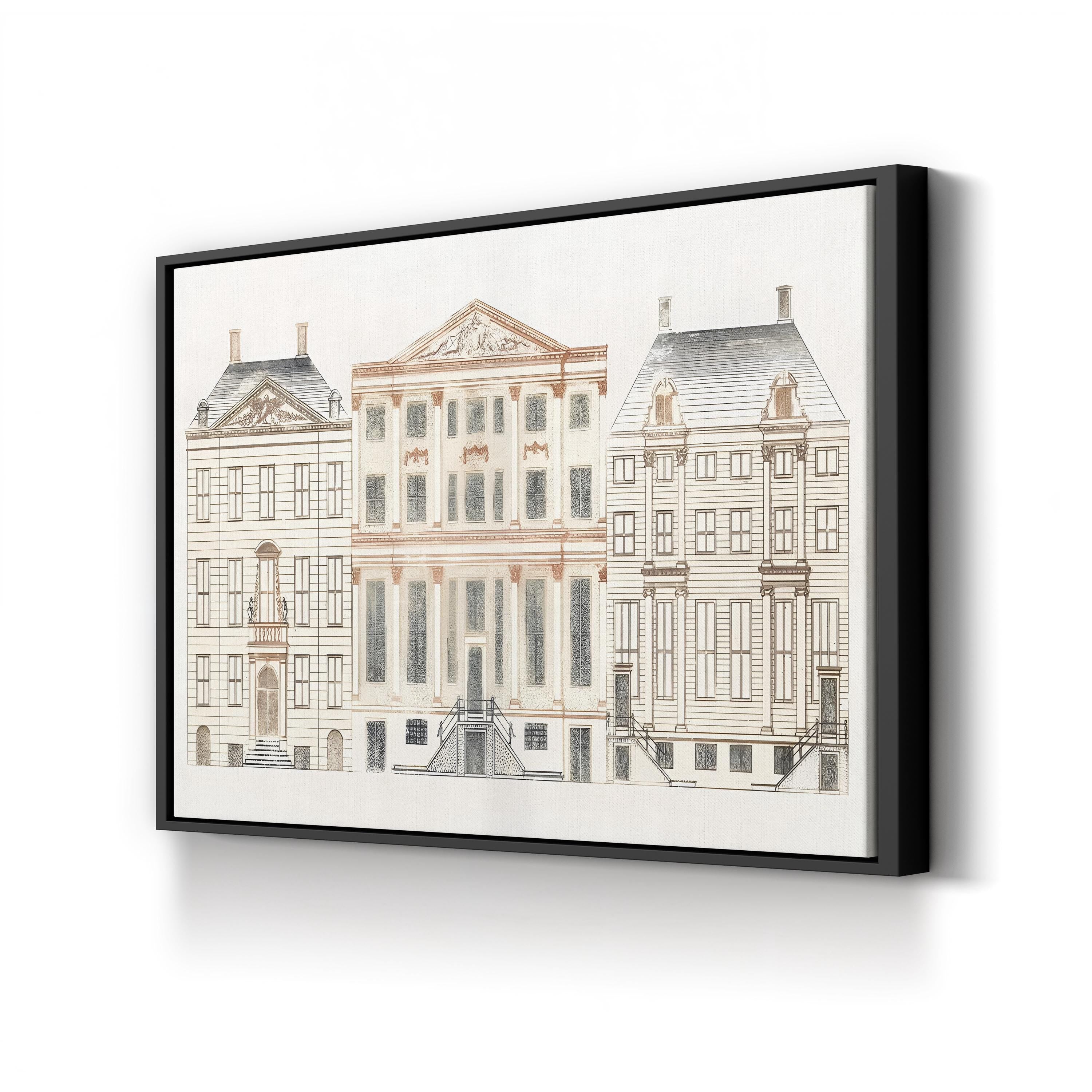 Vintage Amsterdam Canal House Canvas Art: Historic European Architecture