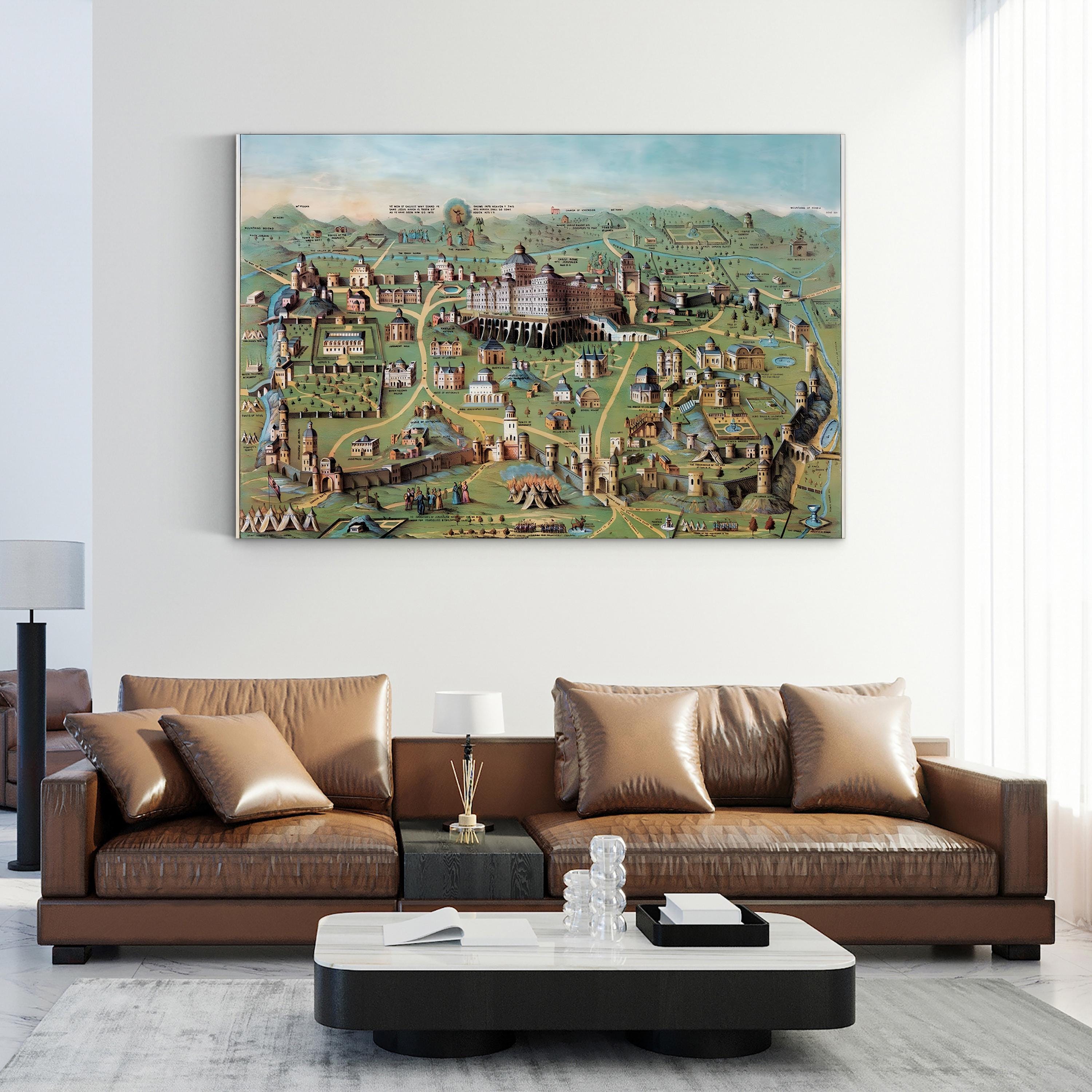 Vintage Jerusalem Cityscape, 1851 – Period Illustration Wall Art | Historic Lithograph Canvas Print