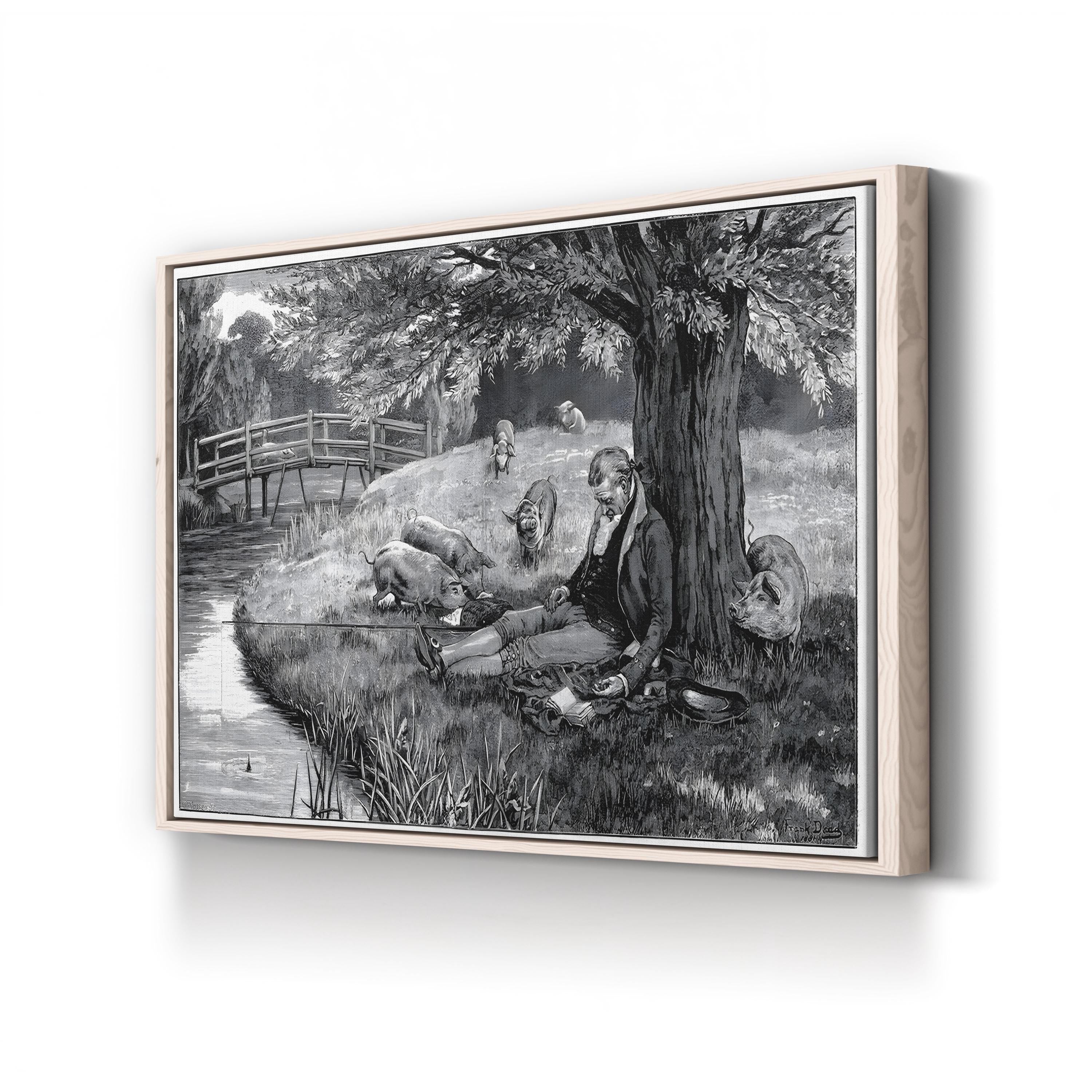 18th Century Angler Fishing – Period Illustration Wall Art | Vintage Landscape Canvas Print