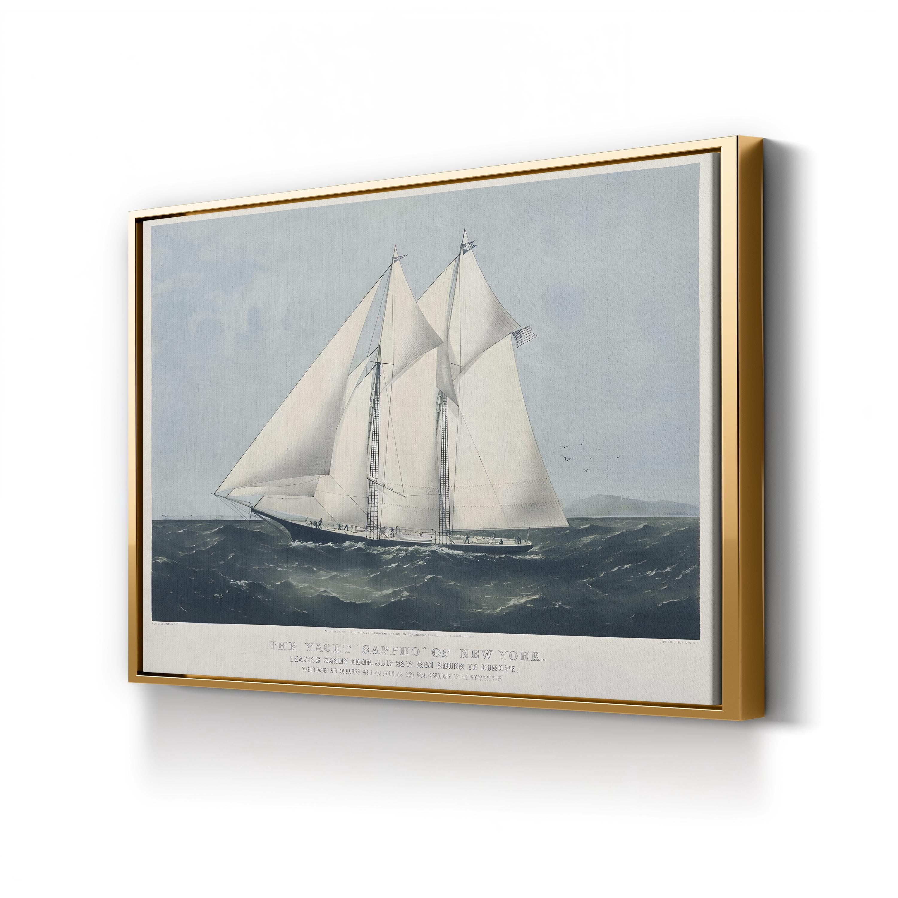 Framed artwork of a ship on a white background