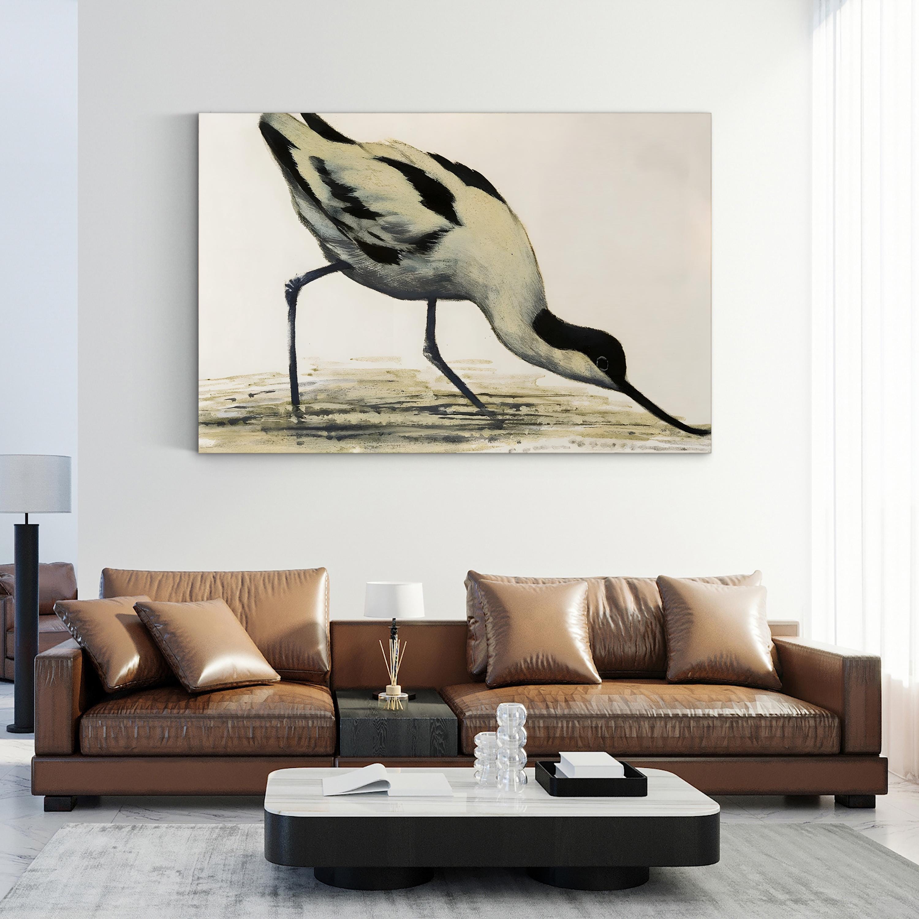 Vintage Avocet Bird Print: Black and White Shorebird Illustration