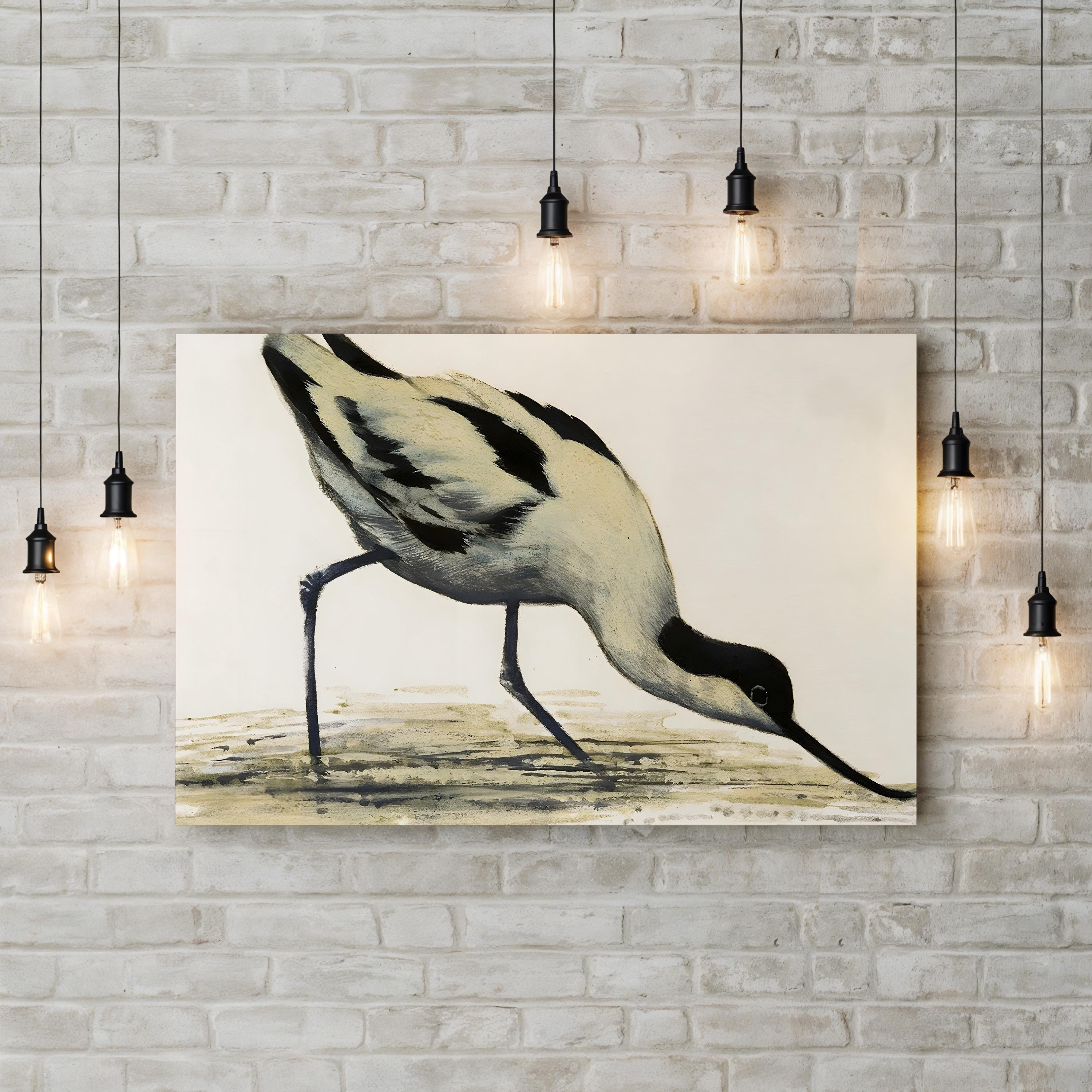 Vintage Avocet Bird Print: Black and White Shorebird Illustration