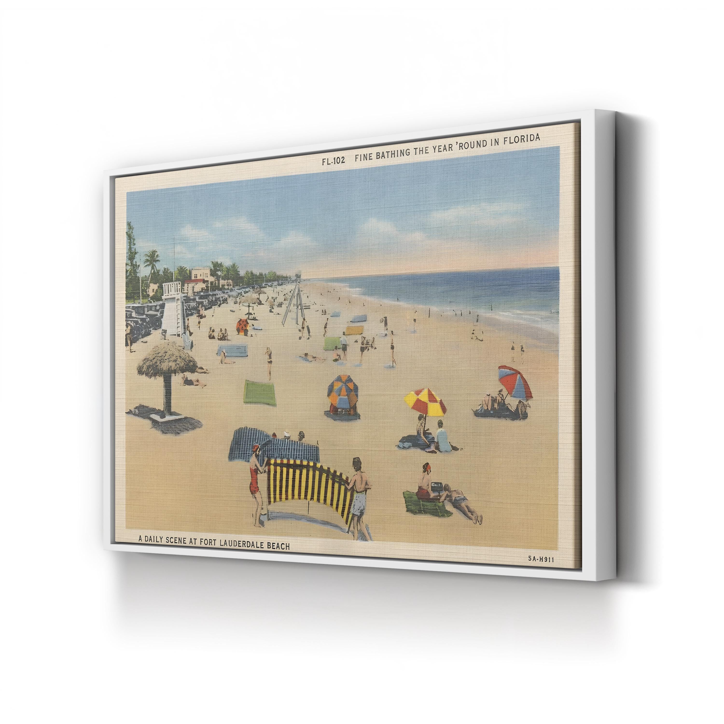 Fort Lauderdale Beach Postcard canvas print in white frame