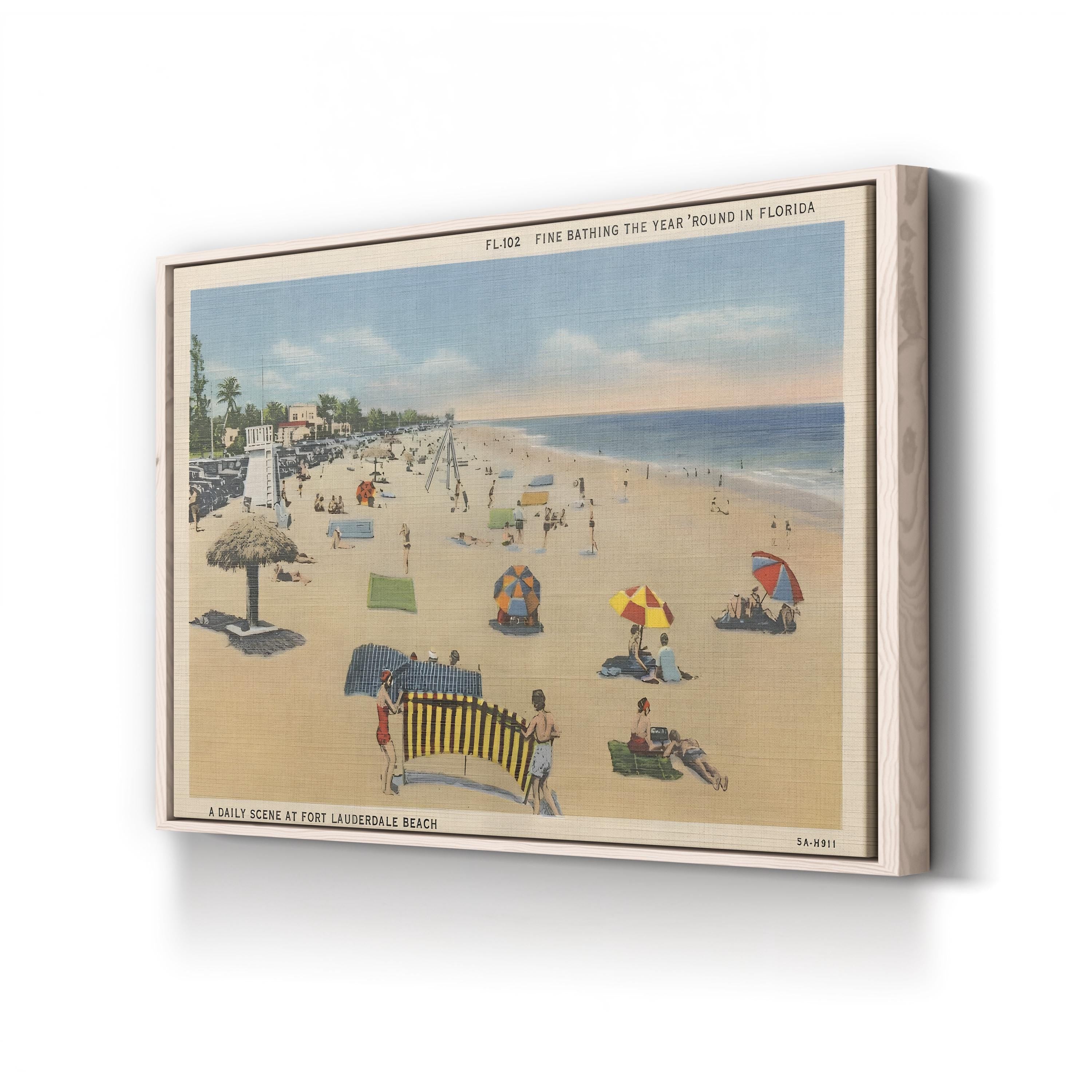Fort Lauderdale Beach Postcard canvas print in natural frame