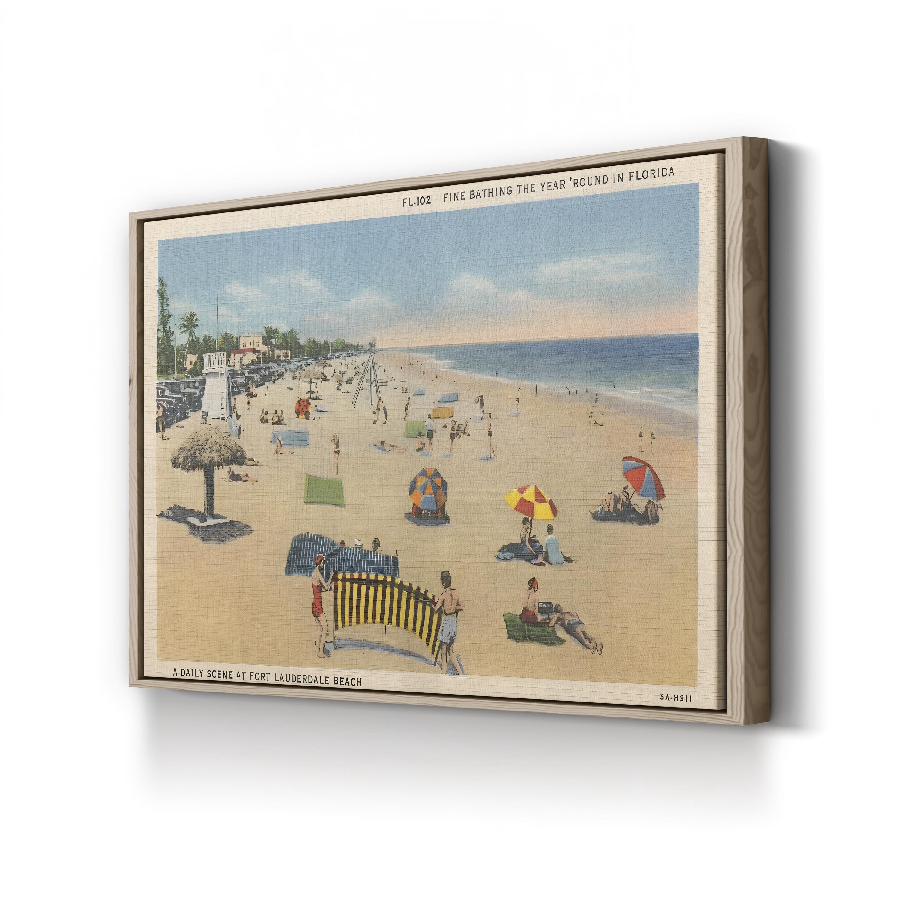 Fort Lauderdale Beach Postcard canvas print in oak frame