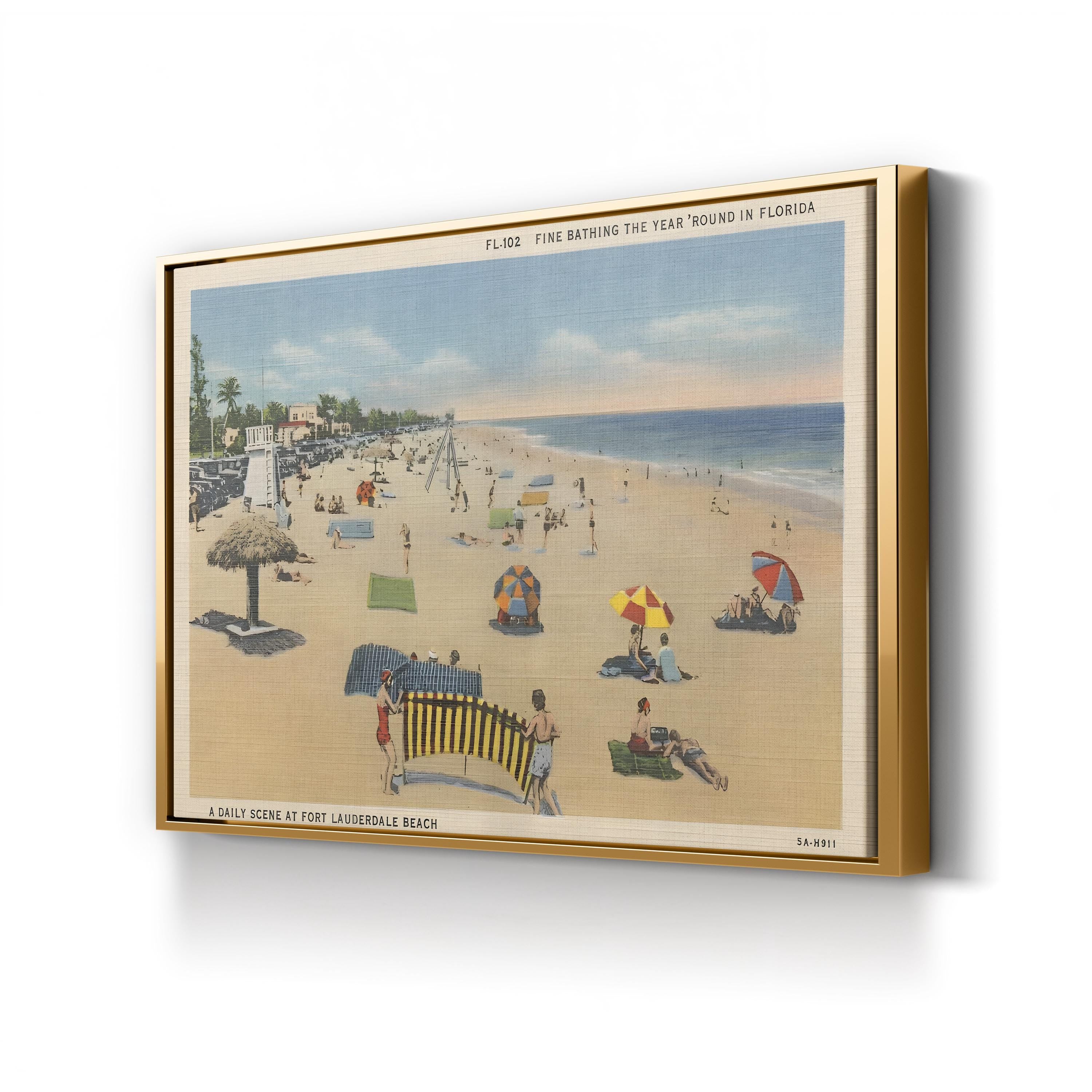 Fort Lauderdale Beach Postcard canvas print in gold frame