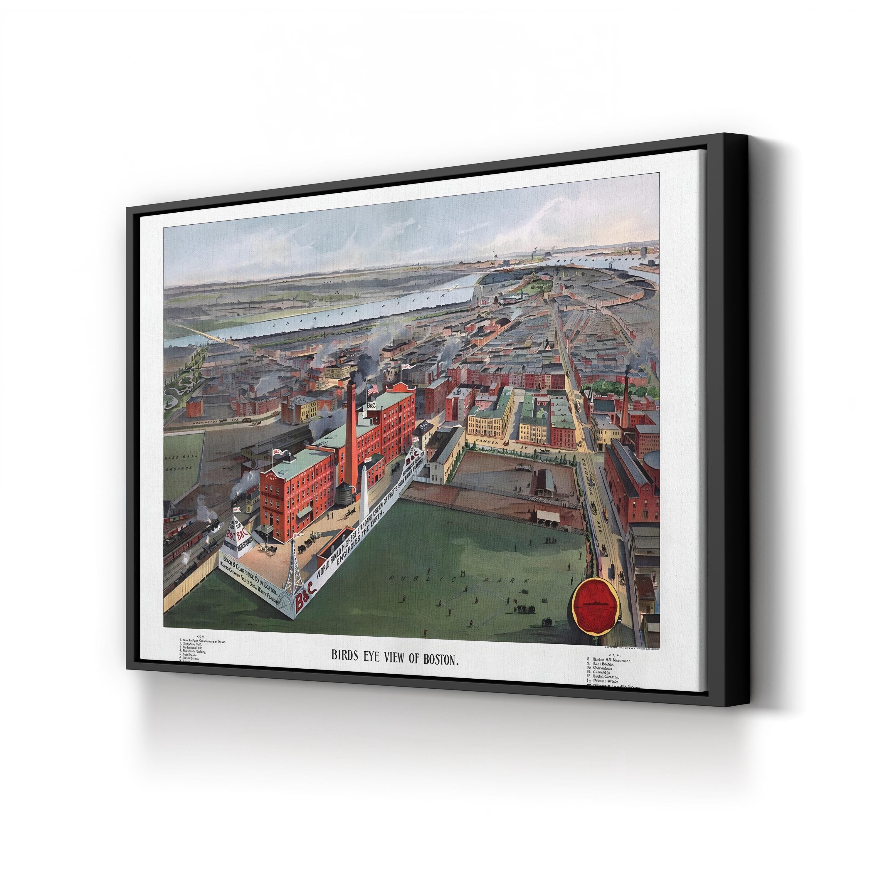 Vintage Boston Map Canvas Print: 1902 Bird’s Eye View Cityscape