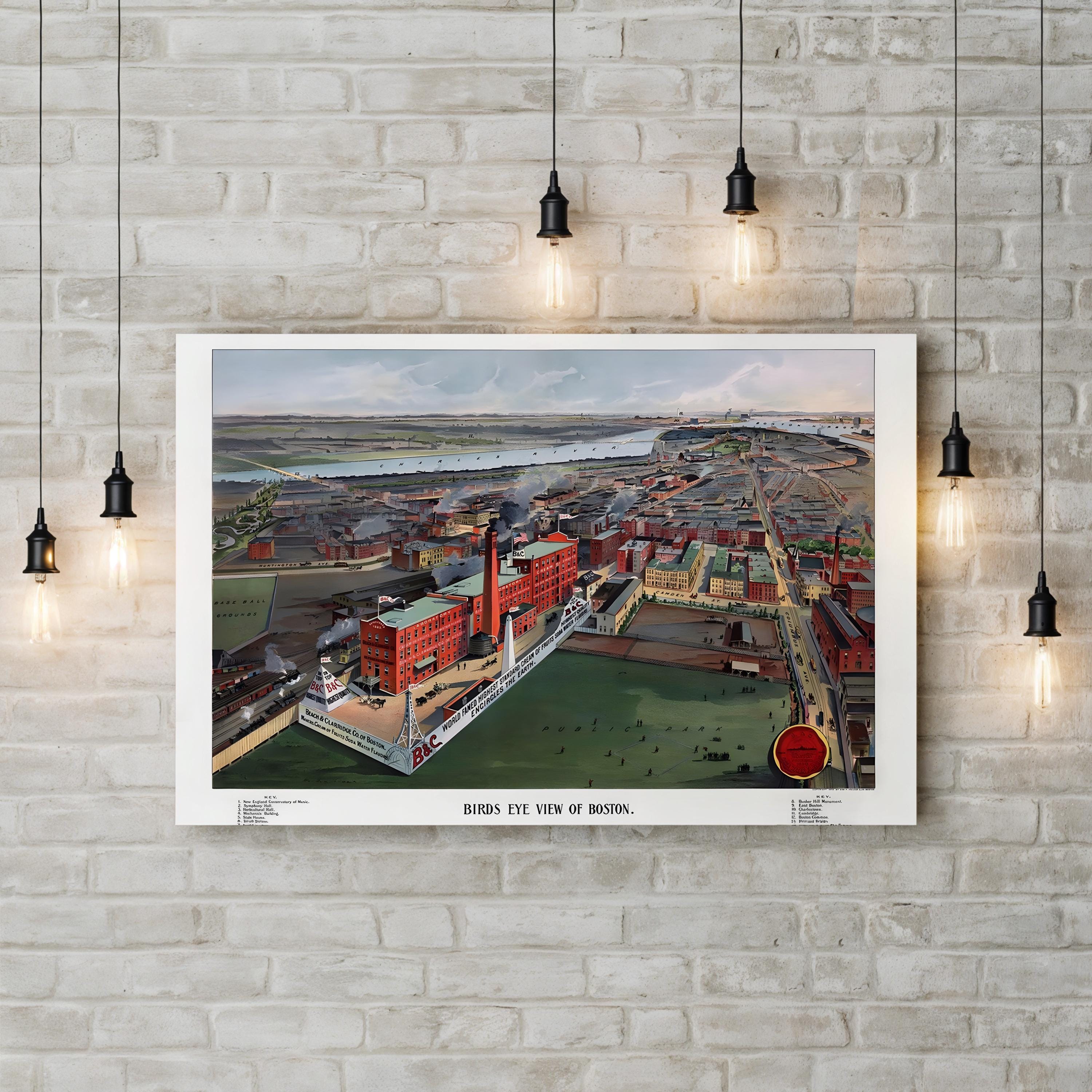 Vintage Boston Map Canvas Print: 1902 Bird’s Eye View Cityscape