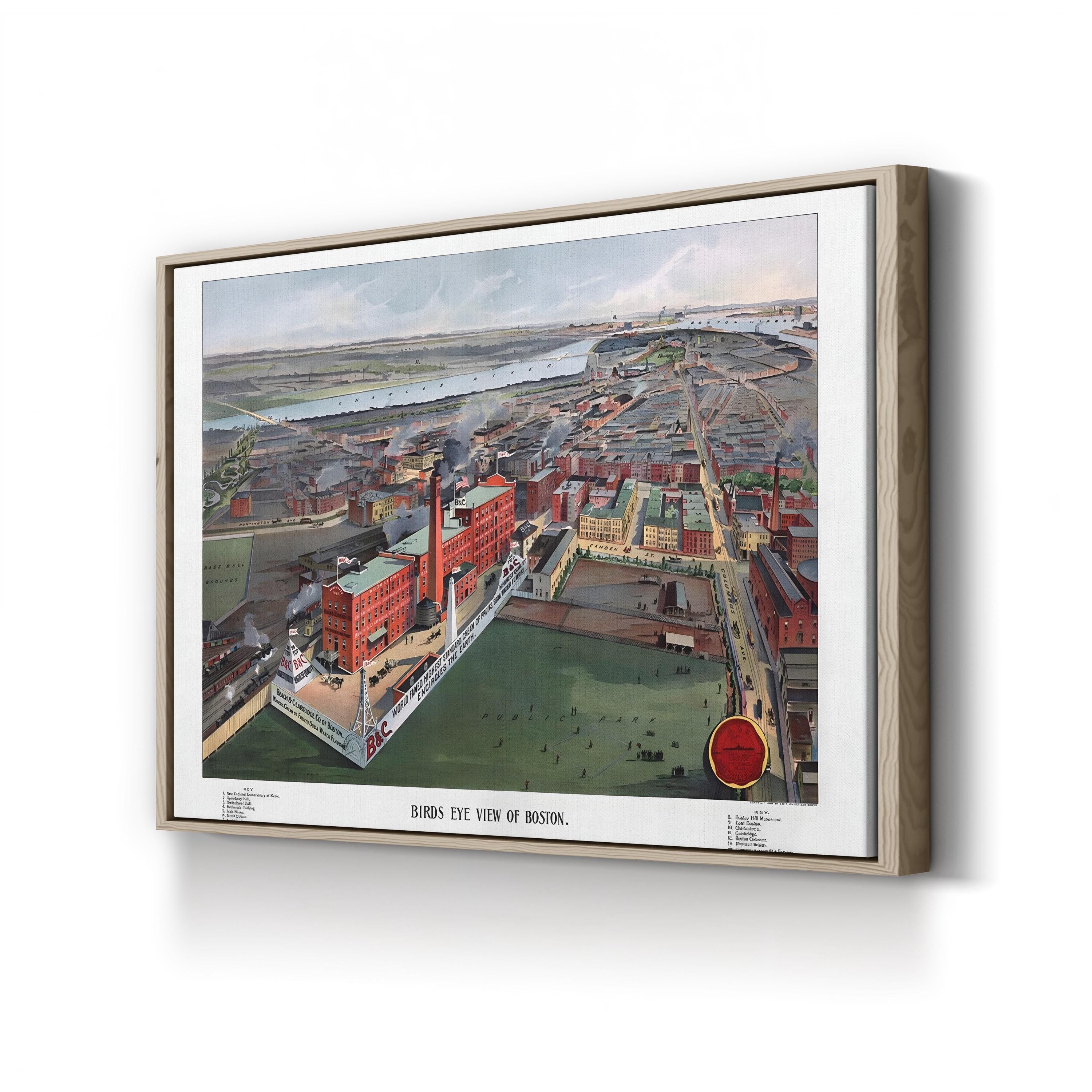 Vintage Boston Map Canvas Print: 1902 Bird’s Eye View Cityscape