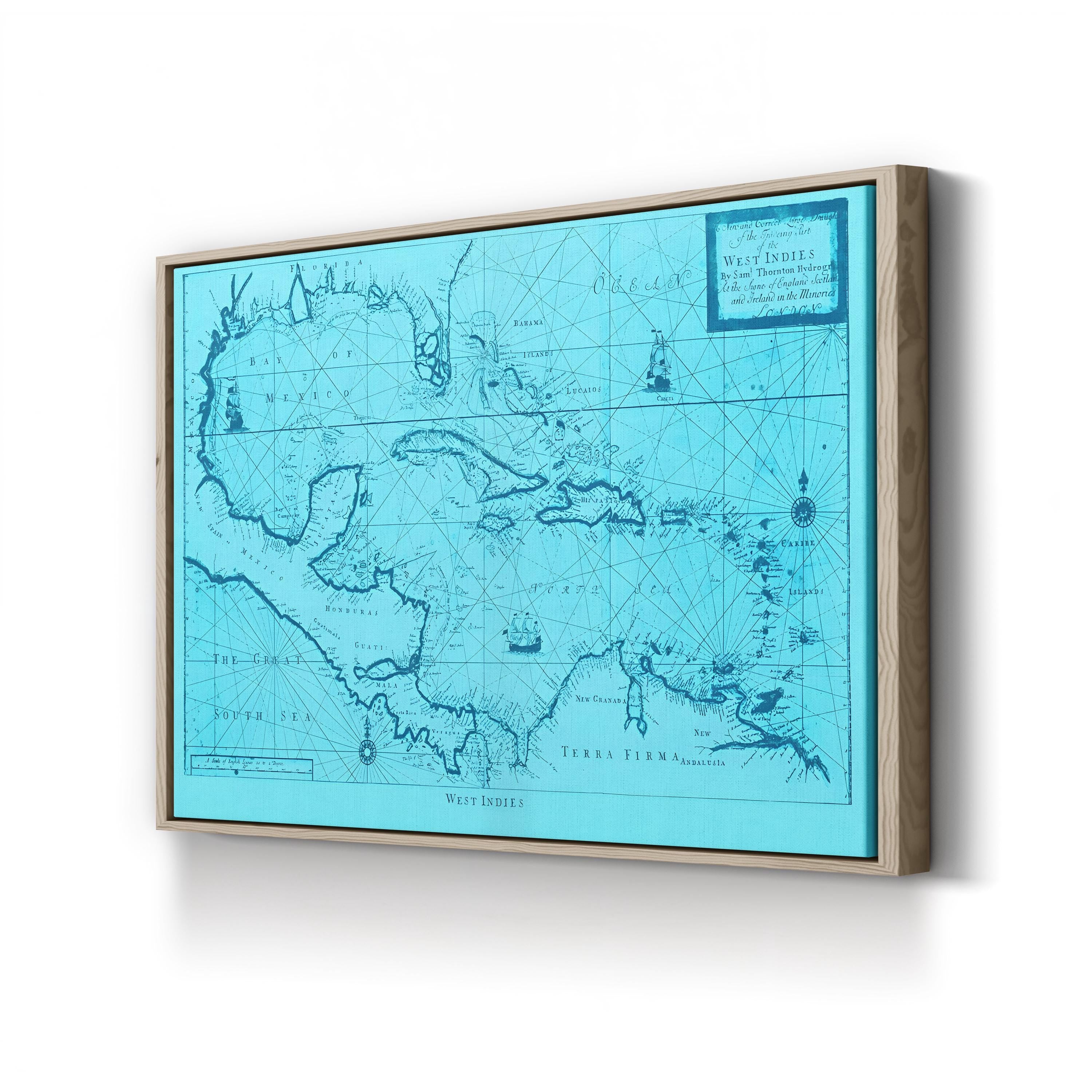 Framed map print on a white wall