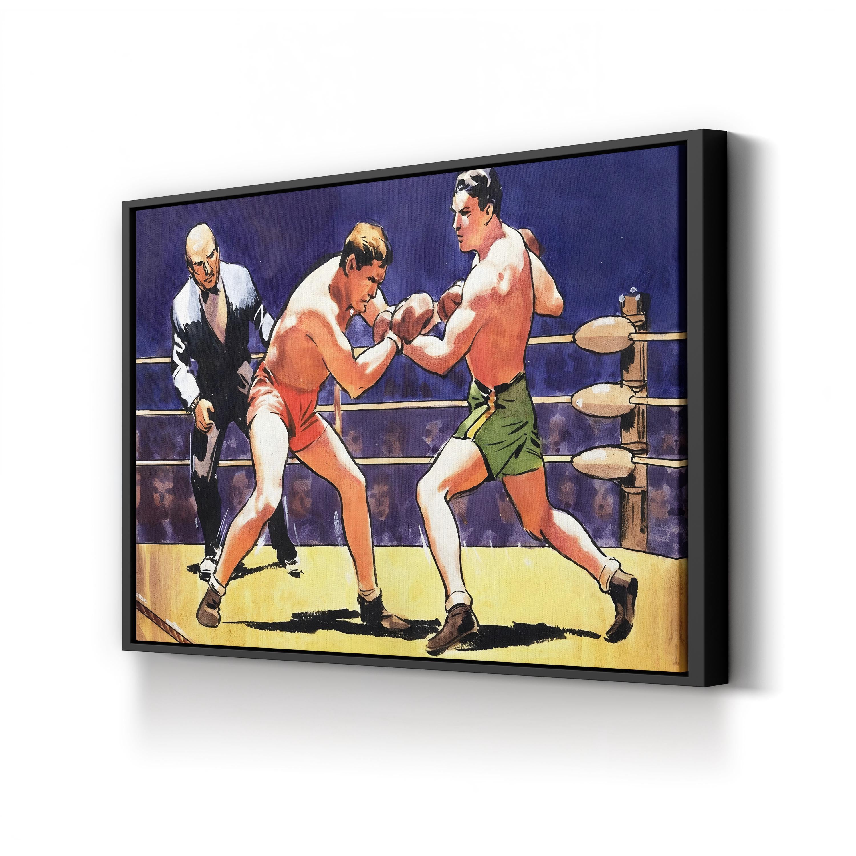 Vintage Boxing Match Canvas Art Print: 20th-Century Sports Illustration