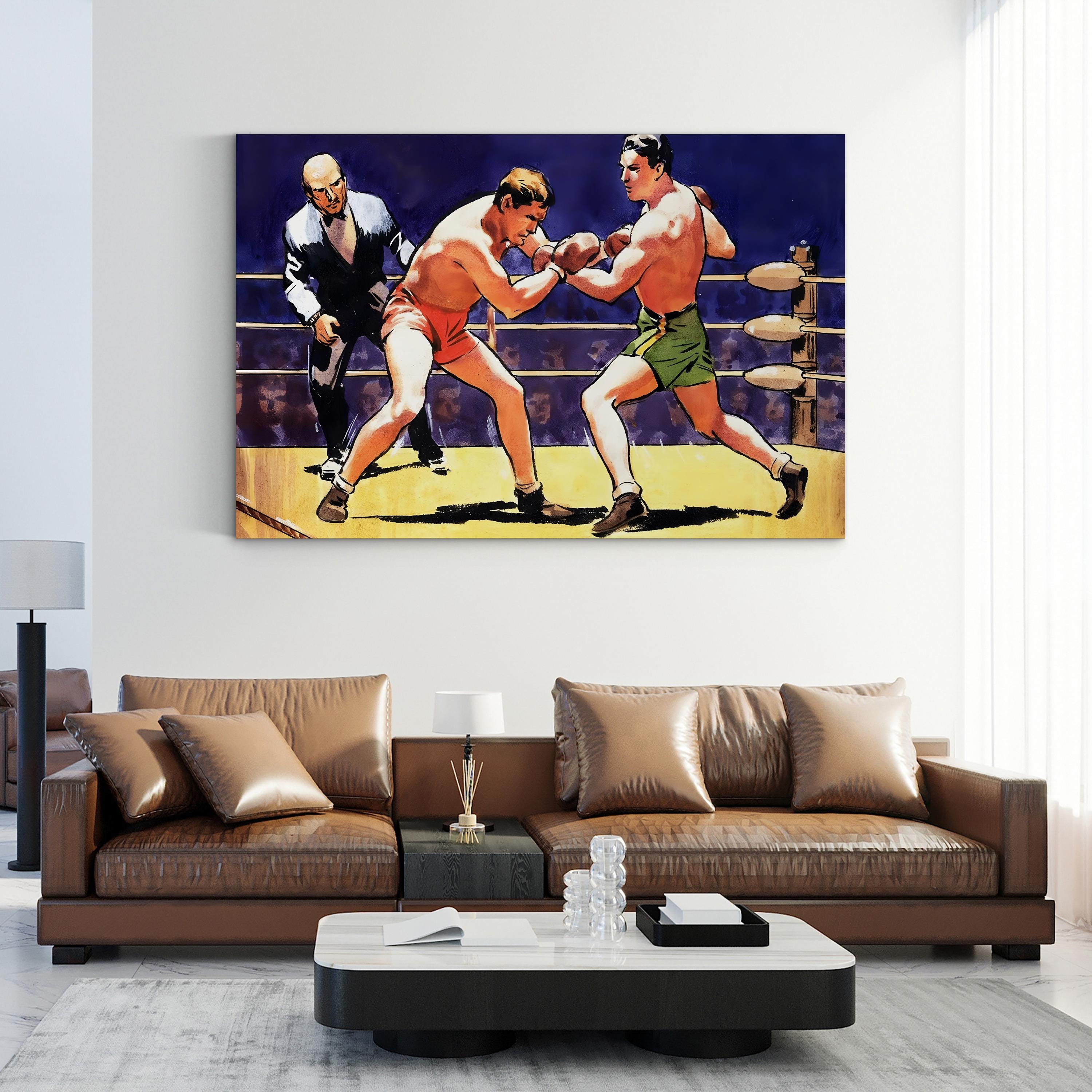 Vintage Boxing Match Canvas Art Print: 20th-Century Sports Illustration