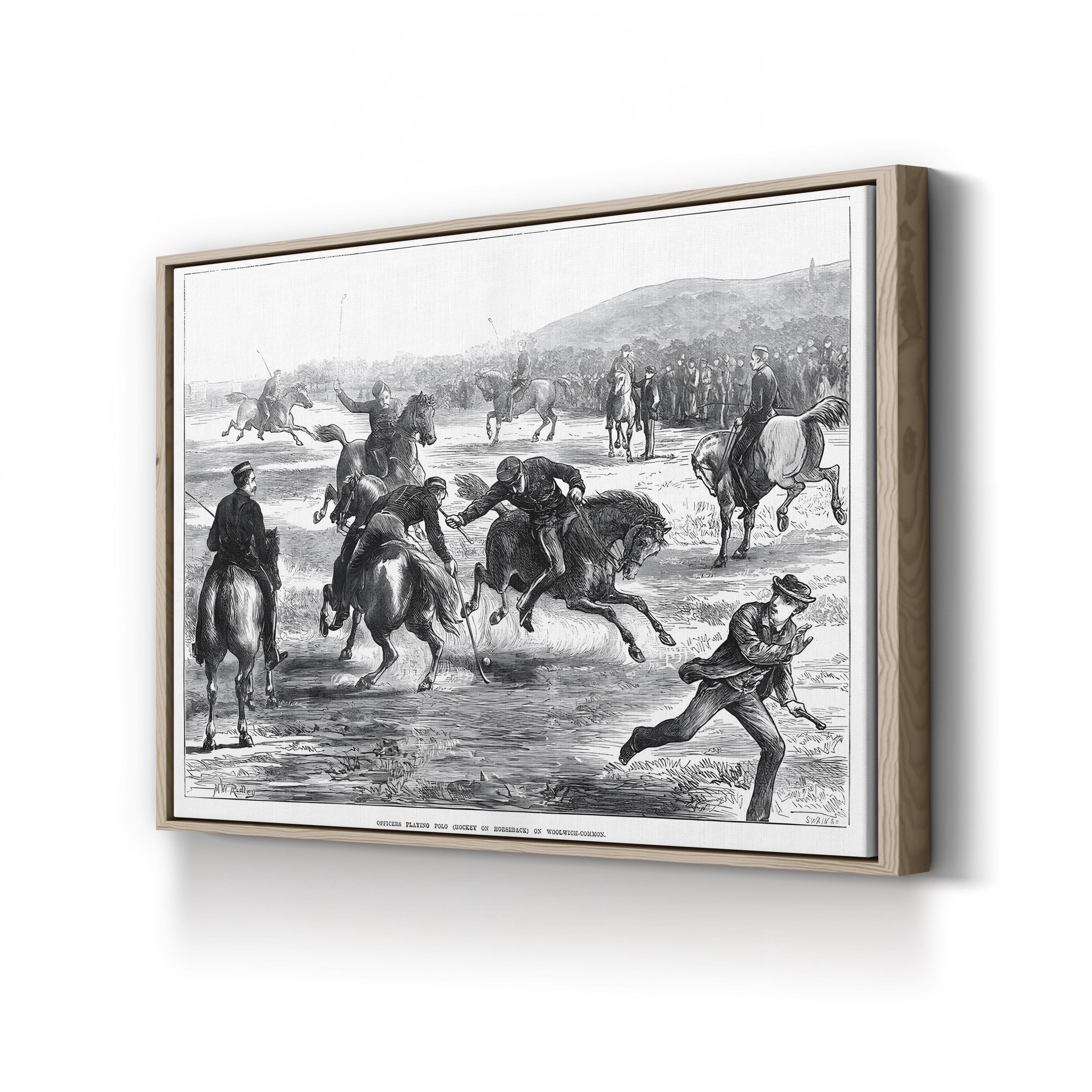Officers Playing Polo on Woolwich Common by Matthew White Ridley canvas print in Oak frame