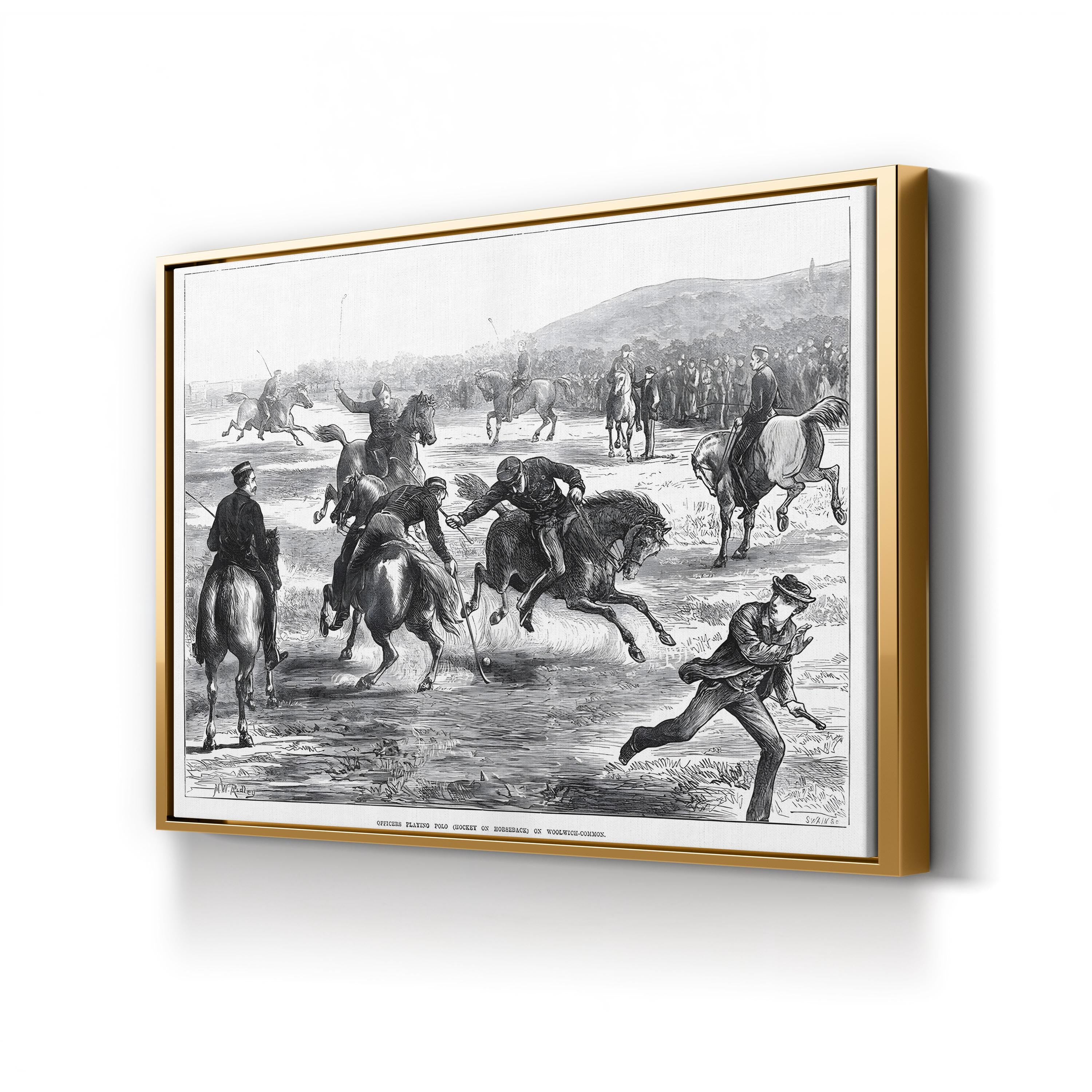 Officers Playing Polo on Woolwich Common by Matthew White Ridley canvas print in Gold frame