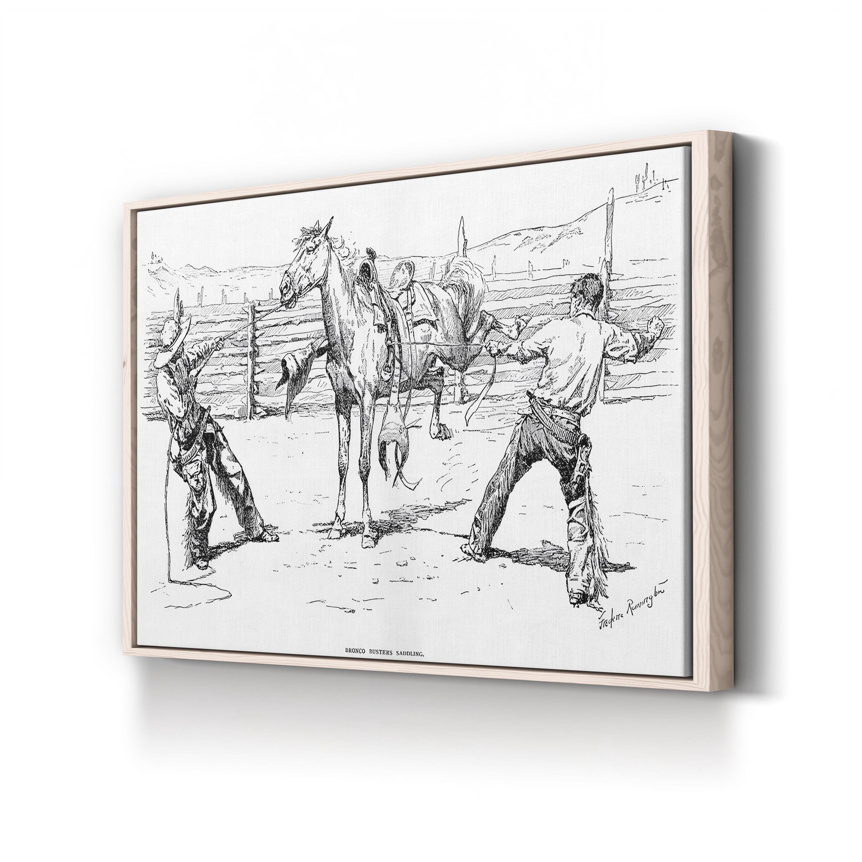 Bronco Busters Cowboys – Period Illustration Wall Art | Vintage Rodeo Canvas Print