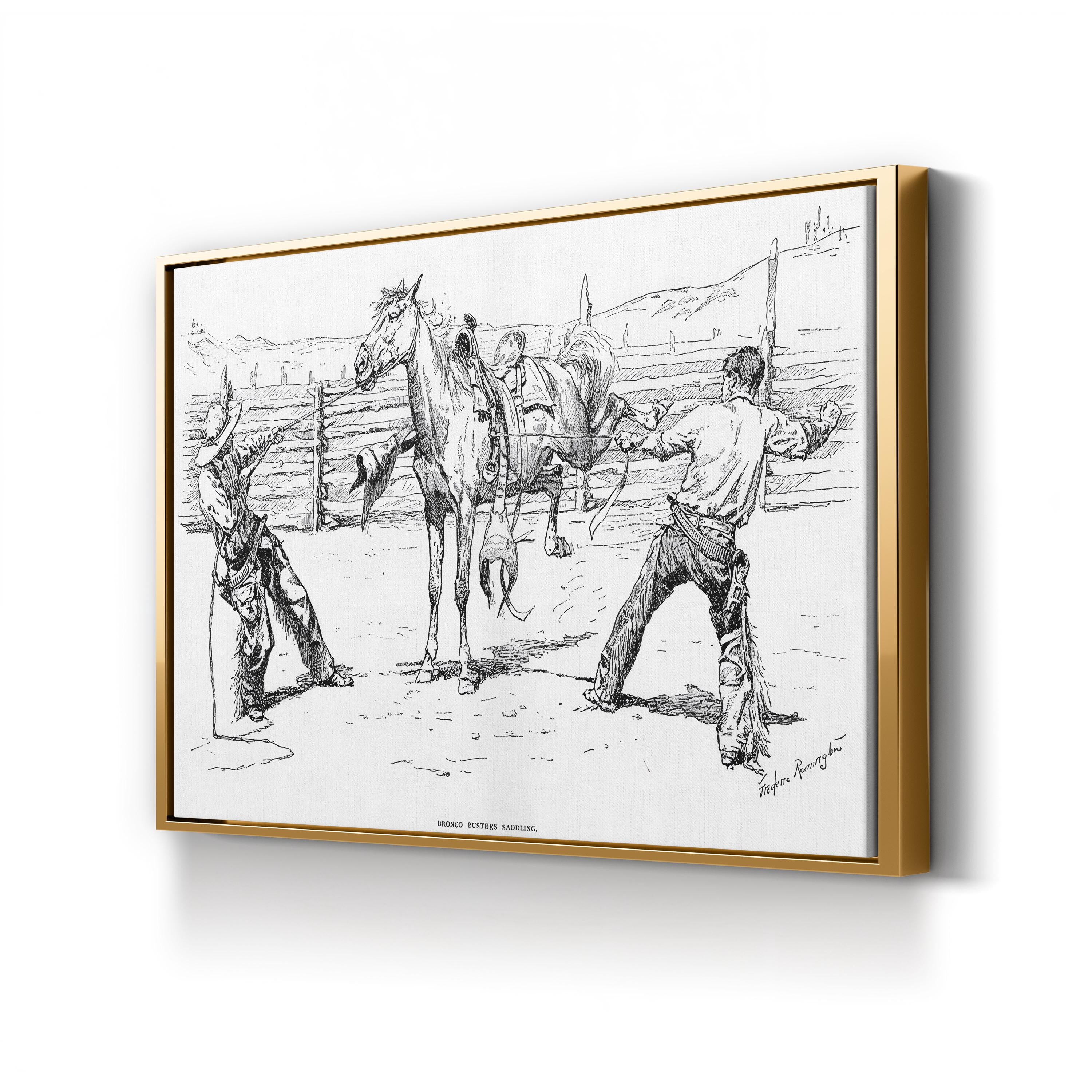 Bronco Busters Cowboys – Period Illustration Wall Art | Vintage Rodeo Canvas Print