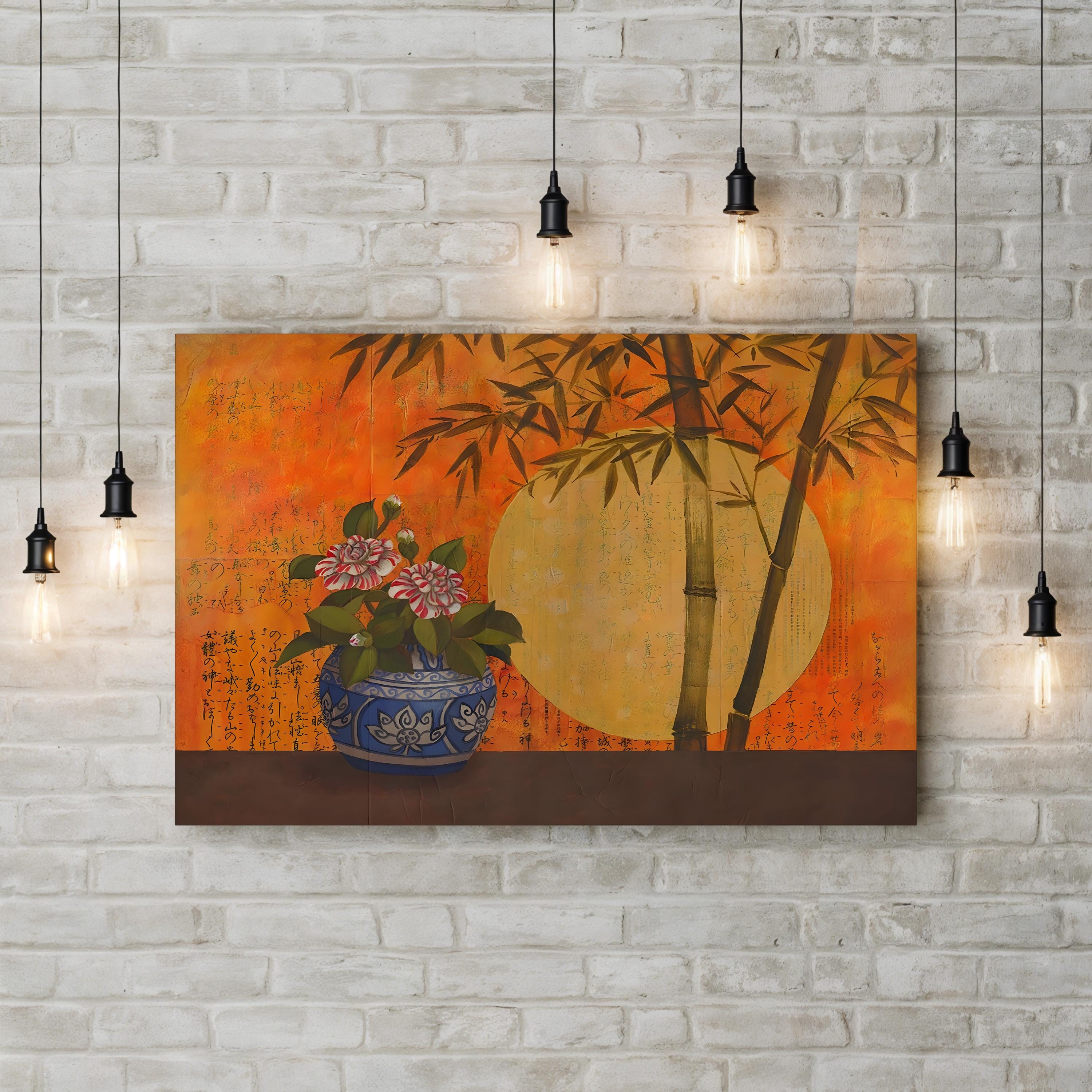 Camellia Sunrise Japanese Botanical Canvas Wall Art by Studio Voltaire
