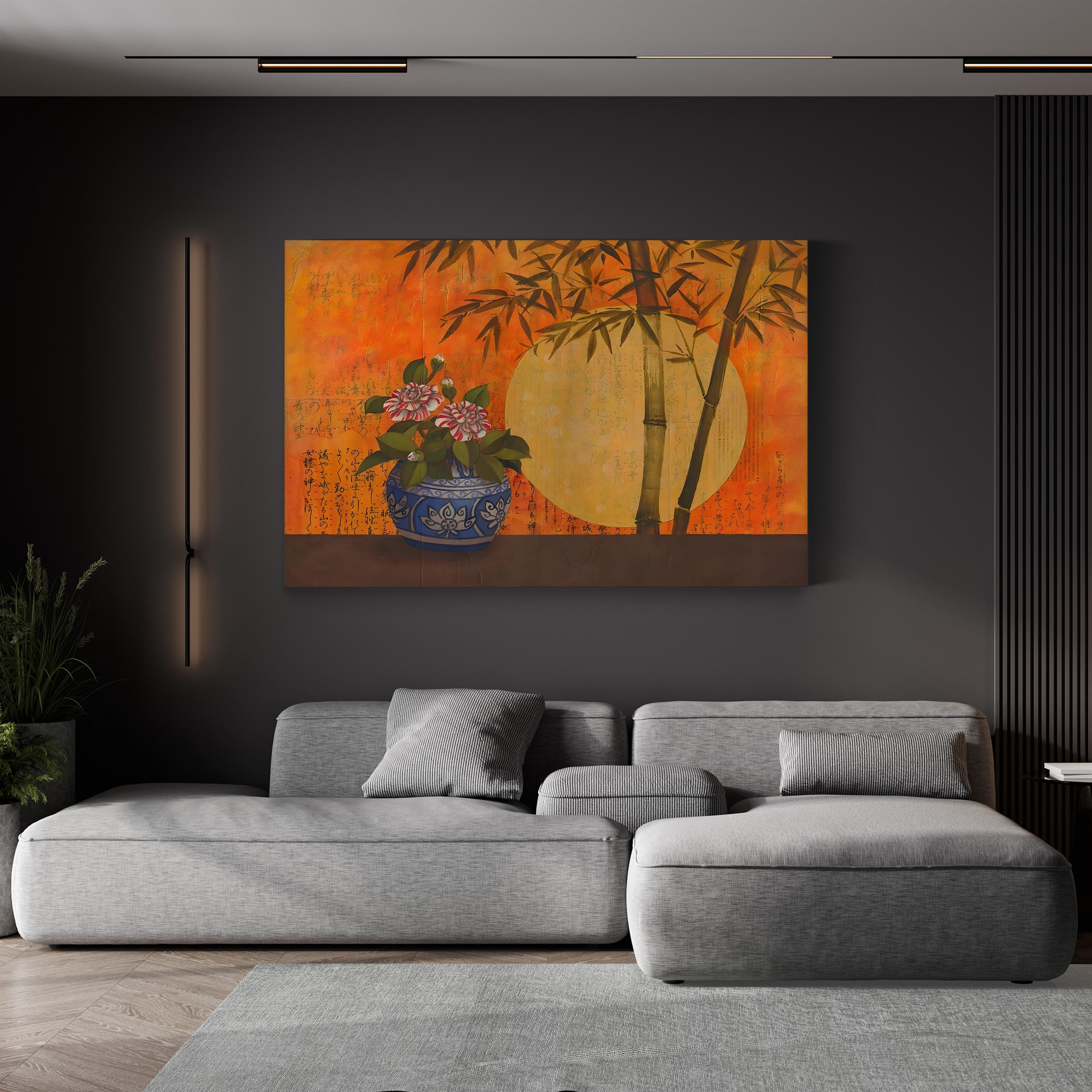Camellia Sunrise Japanese Botanical Canvas Wall Art by Studio Voltaire