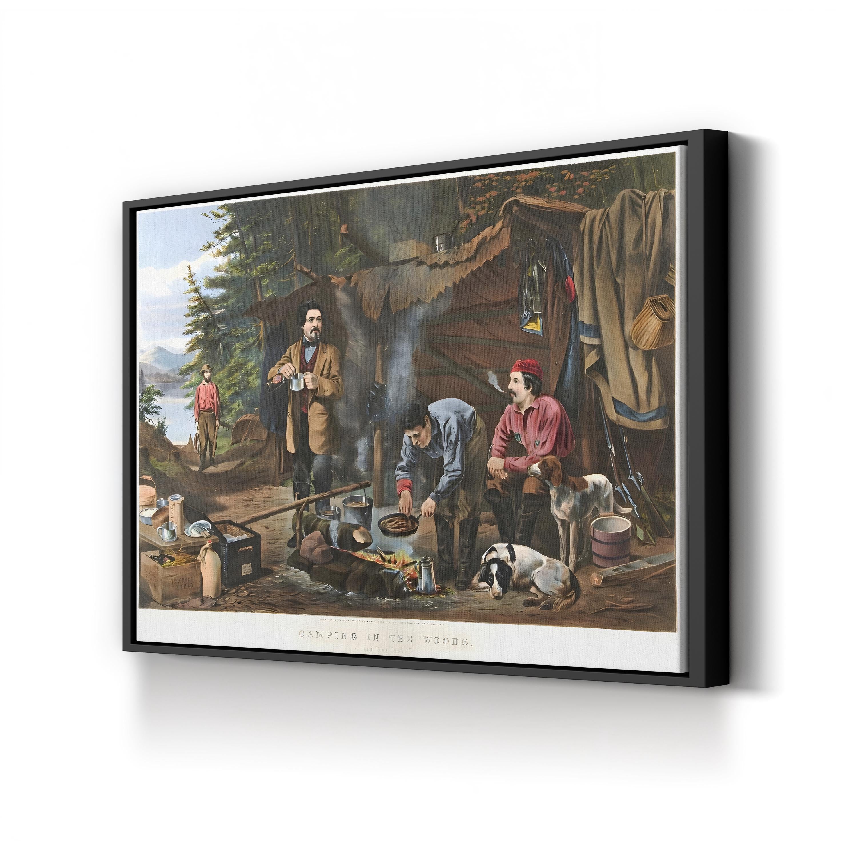 19th-Century Outdoor Adventure Camping in the Woods Art Print