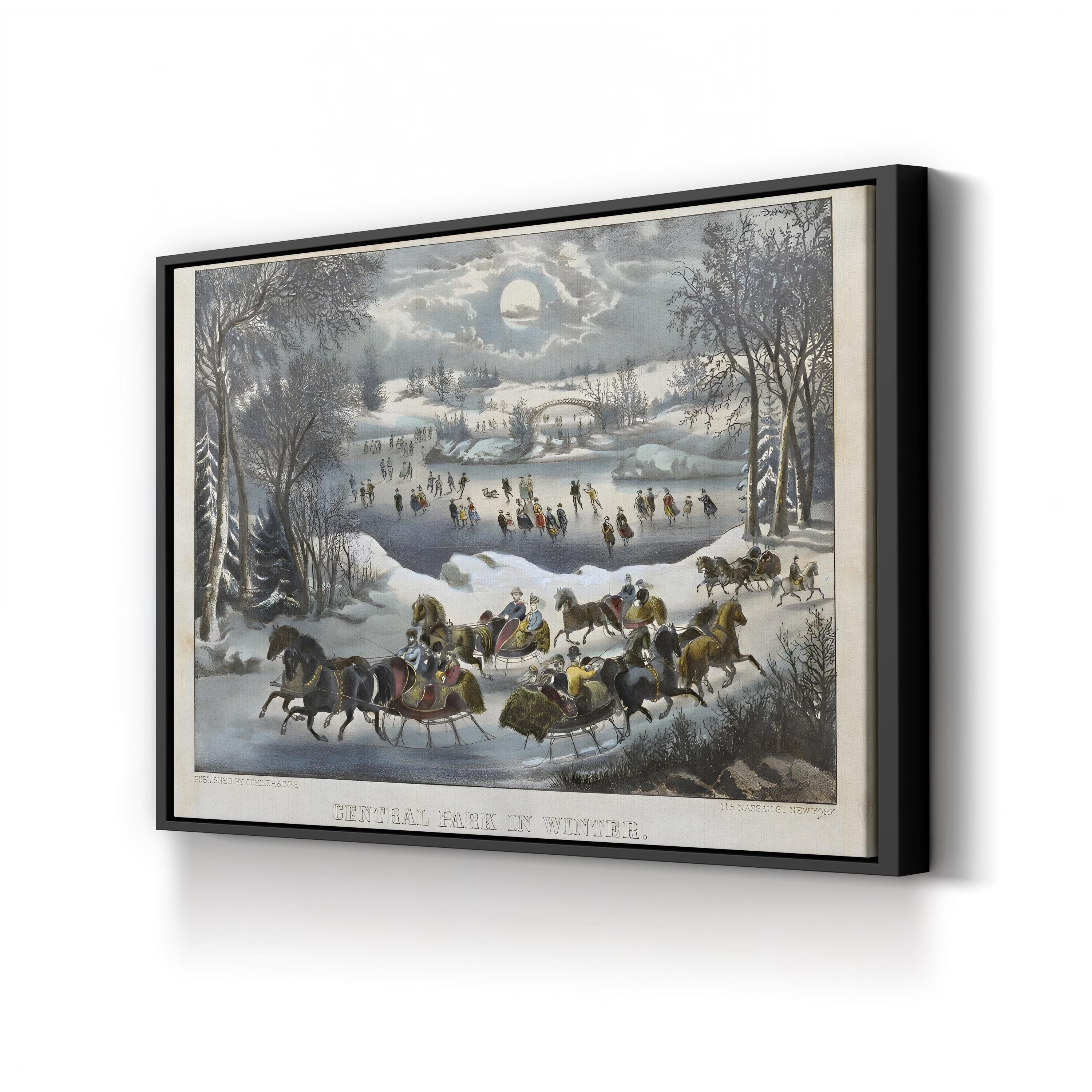 19th-Century Sleigh Rides in Central Park Winter Scene Art Print