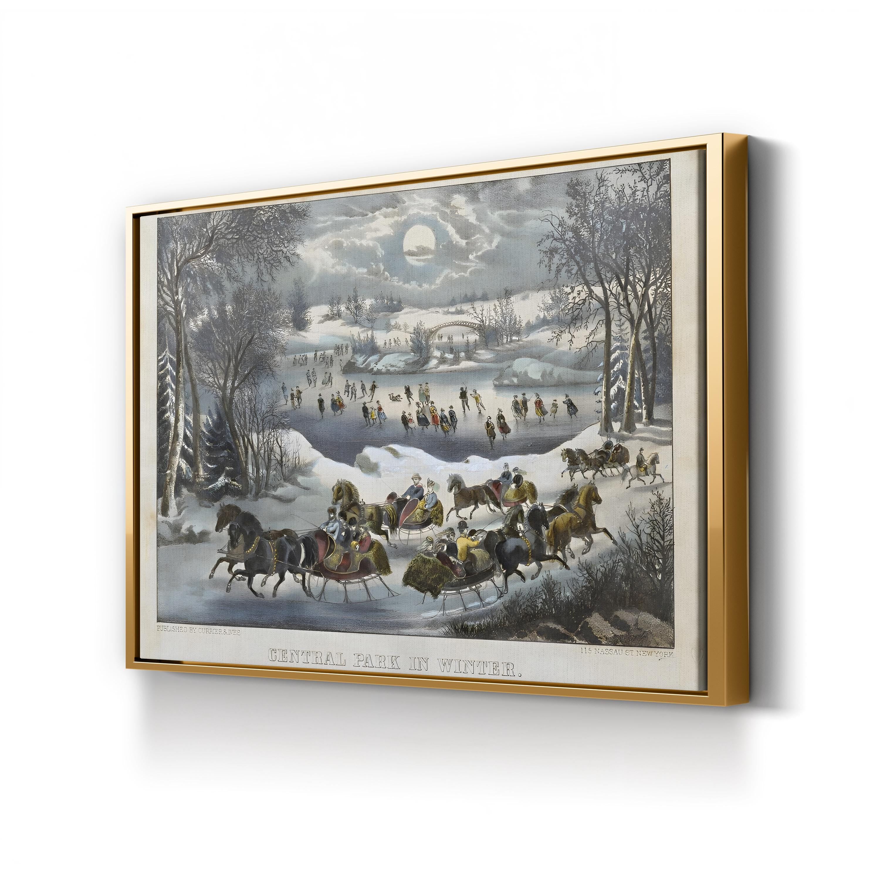 19th-Century Sleigh Rides in Central Park Winter Scene Art Print